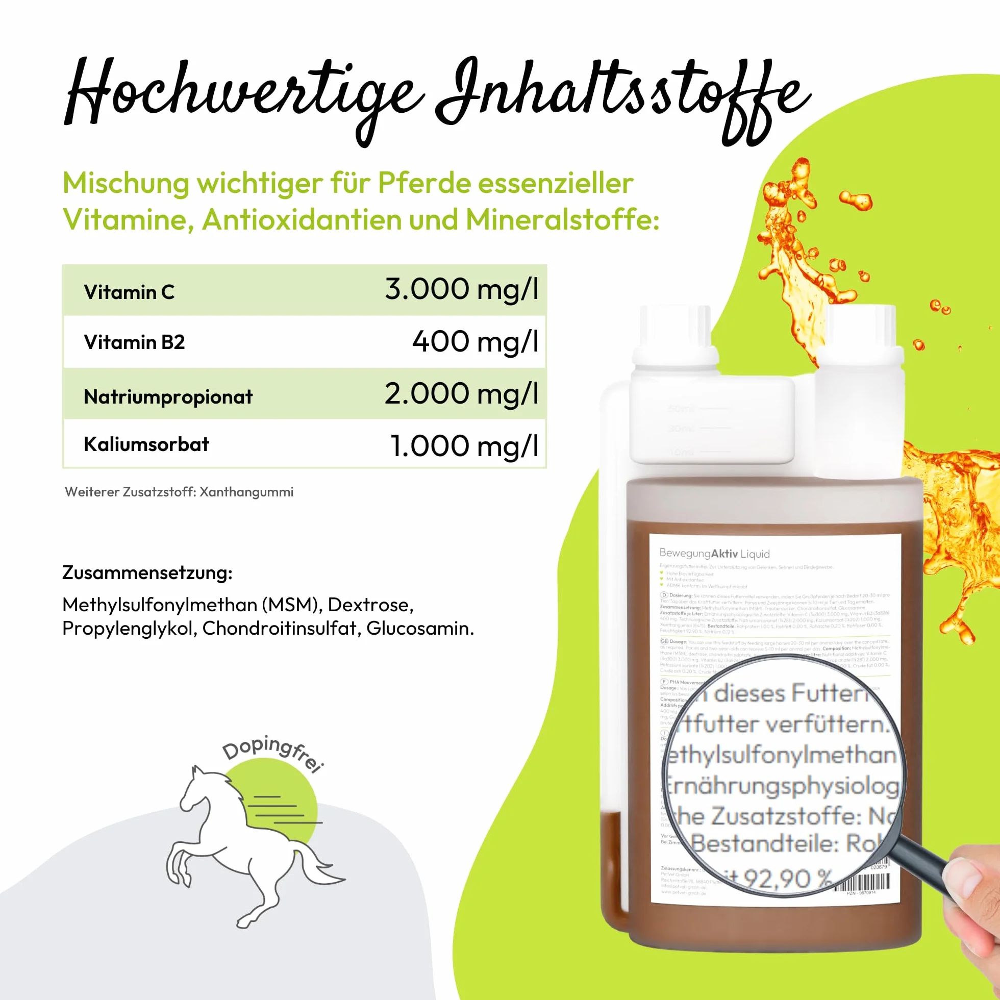 PHA Pferd, complément Alimentaire pour Soutenir des articulations, tendons et Tissu conjonctif, Liquide, Mouvement Actif Liquid, 1000 ML