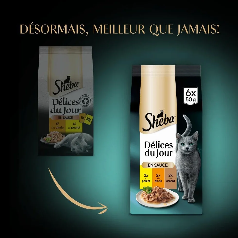 Sheba Délices du Jour Sachets Fraîcheur 6 x 50 g Sélection à La Volaille en Sauce Pack de 12
