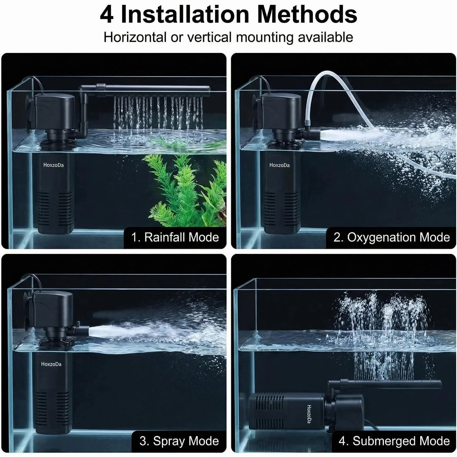 Filtre Intérieur Aquarium Pompe Débit d'eau 200L/H 40L Oxygène Filtration