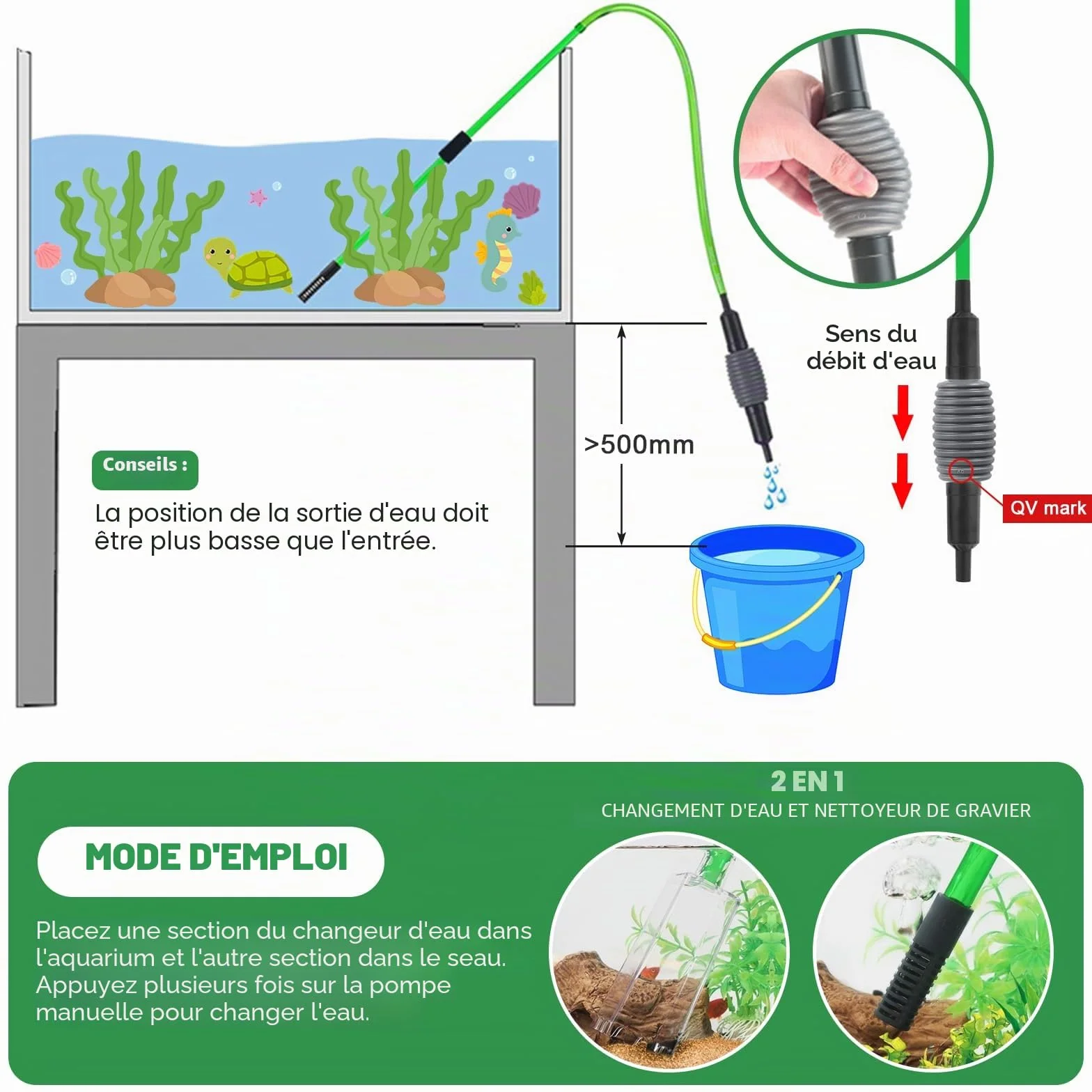 LPZMPZ Aspirateur Aquarium, Siphon Nettoyage Gravier avec Pompe pour Changement d'Eau