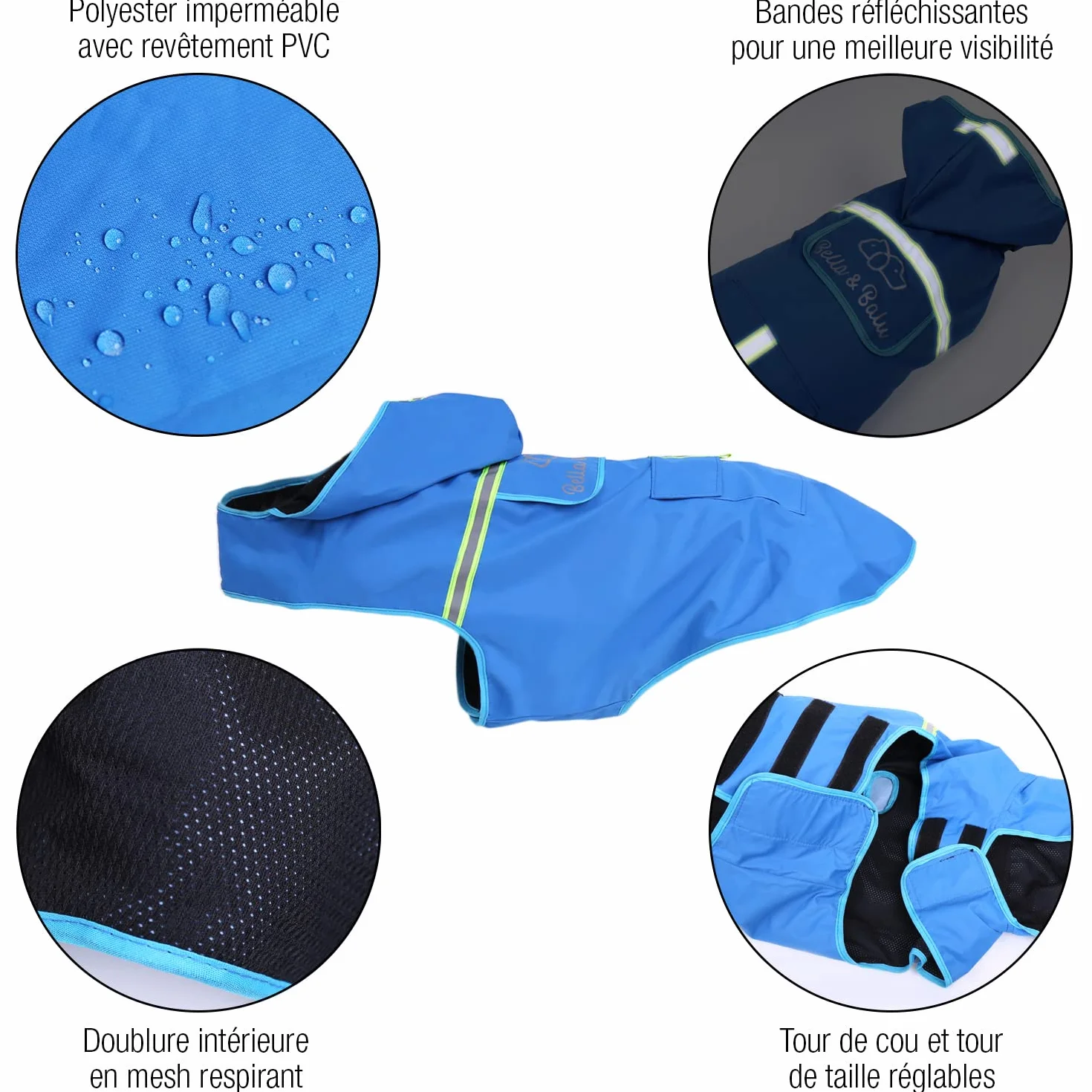 Bella & Balu Manteau de pluie imperméable pour chien avec capuche et réflecteurs