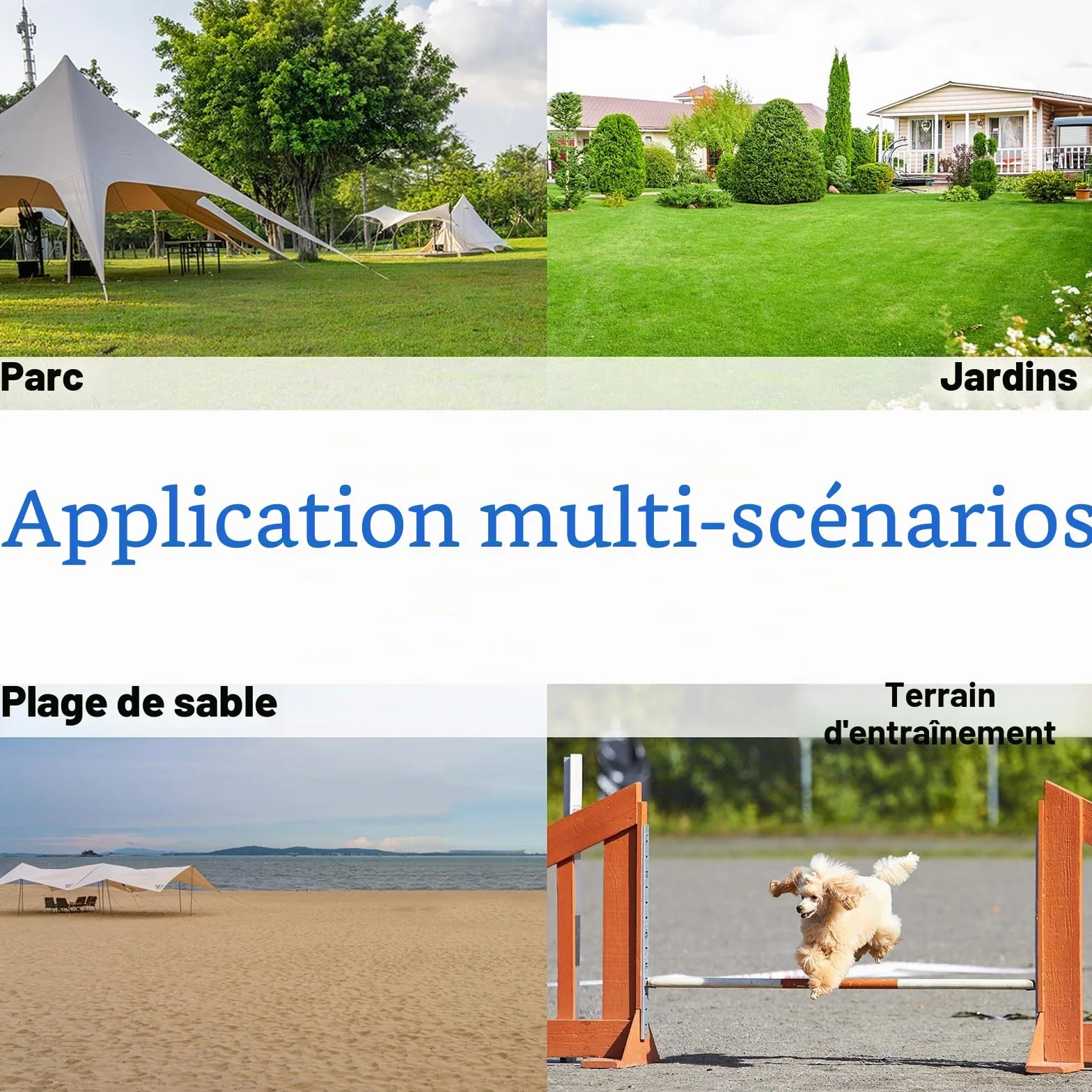 Ensemble d'obstacles d'agilité pour chien, set de 4 tiges de slalom, hauteur réglable, plastique, bleu