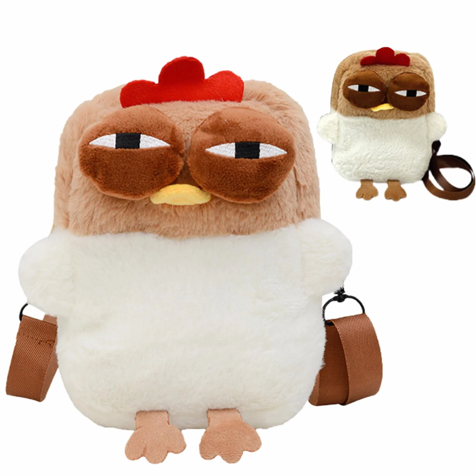 Chicken Shoulder Bag, Zipper Plush Animal Purse, Soft Stuffed Bag, Compact Cross-Body with Adjustable Strap for Kids