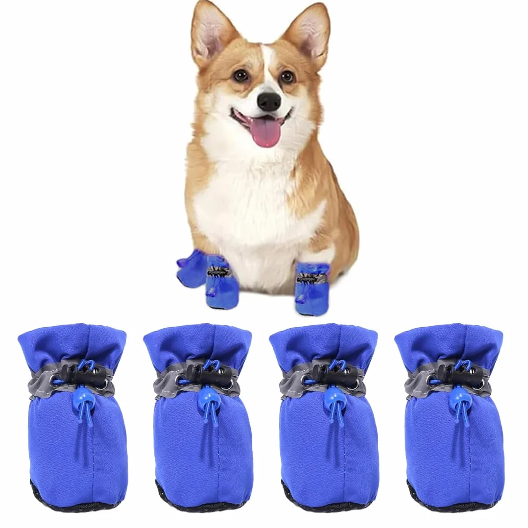 Lot de 4 Bottes Cana Paw Protector, Chaussettes Antidérapantes pour Chiens avec Sangles Réfléchissantes