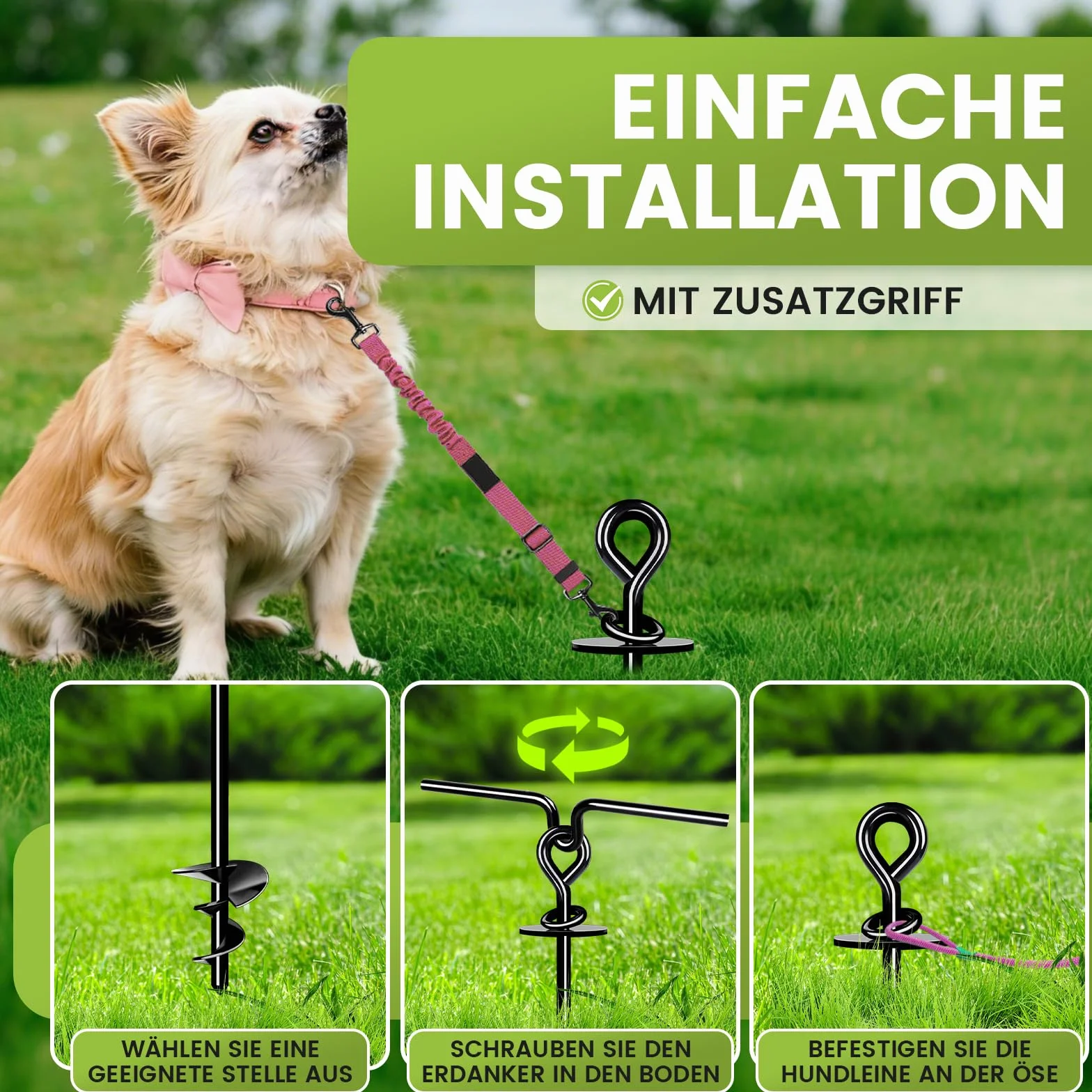 Piquet Ancrage pour Chien 360° 220lbs, Piquet Patio Camping Plage Noir