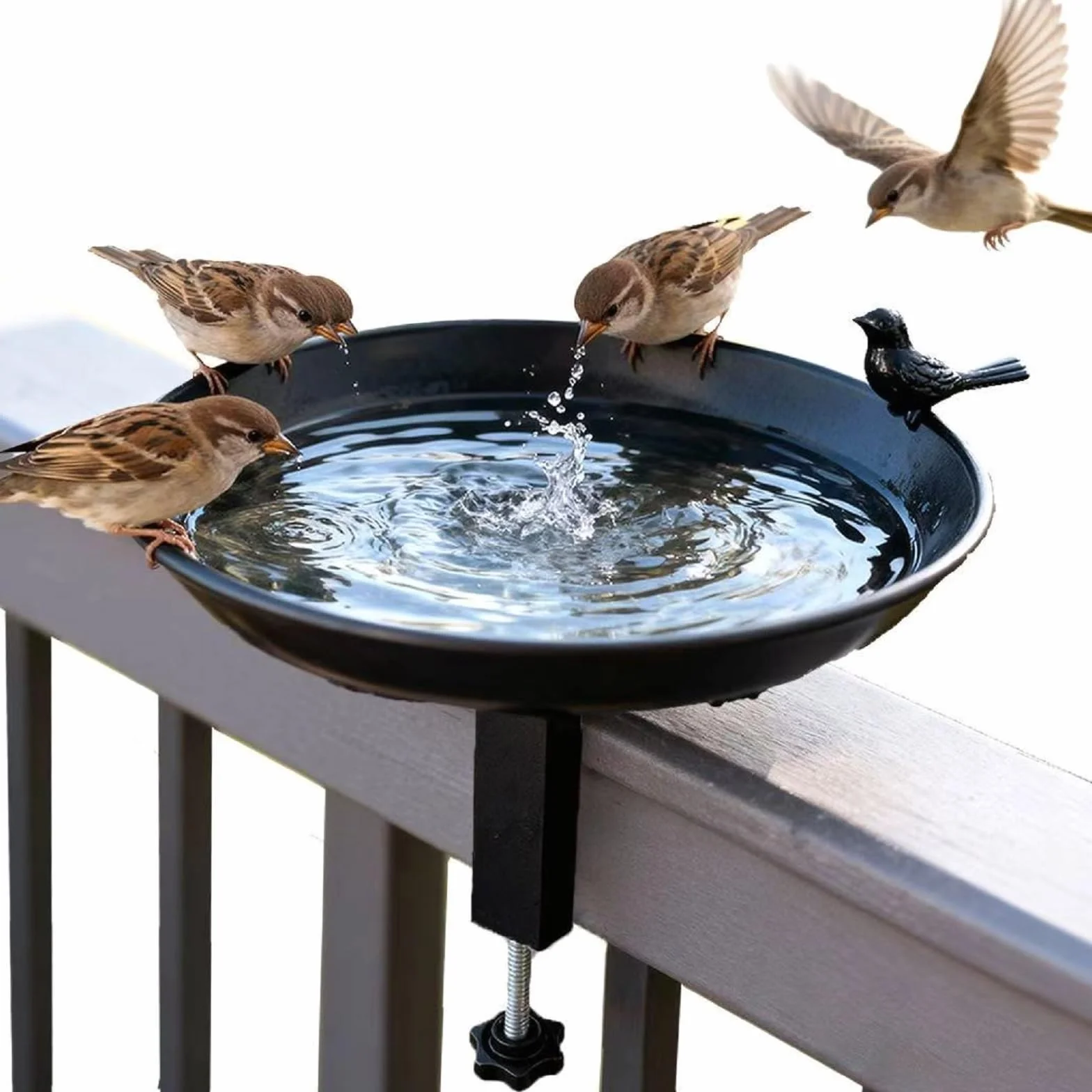 Bain d'oiseaux Suspendu en Fonte avec Pinces Réglables pour Balustrade de Balcon