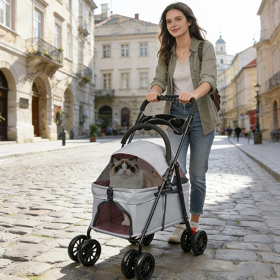 Poussette Chien 3-en-1 Pliable pour Petit Chien Chat jusqu'à 25 kg Roues 360° Résistant à l'Usure