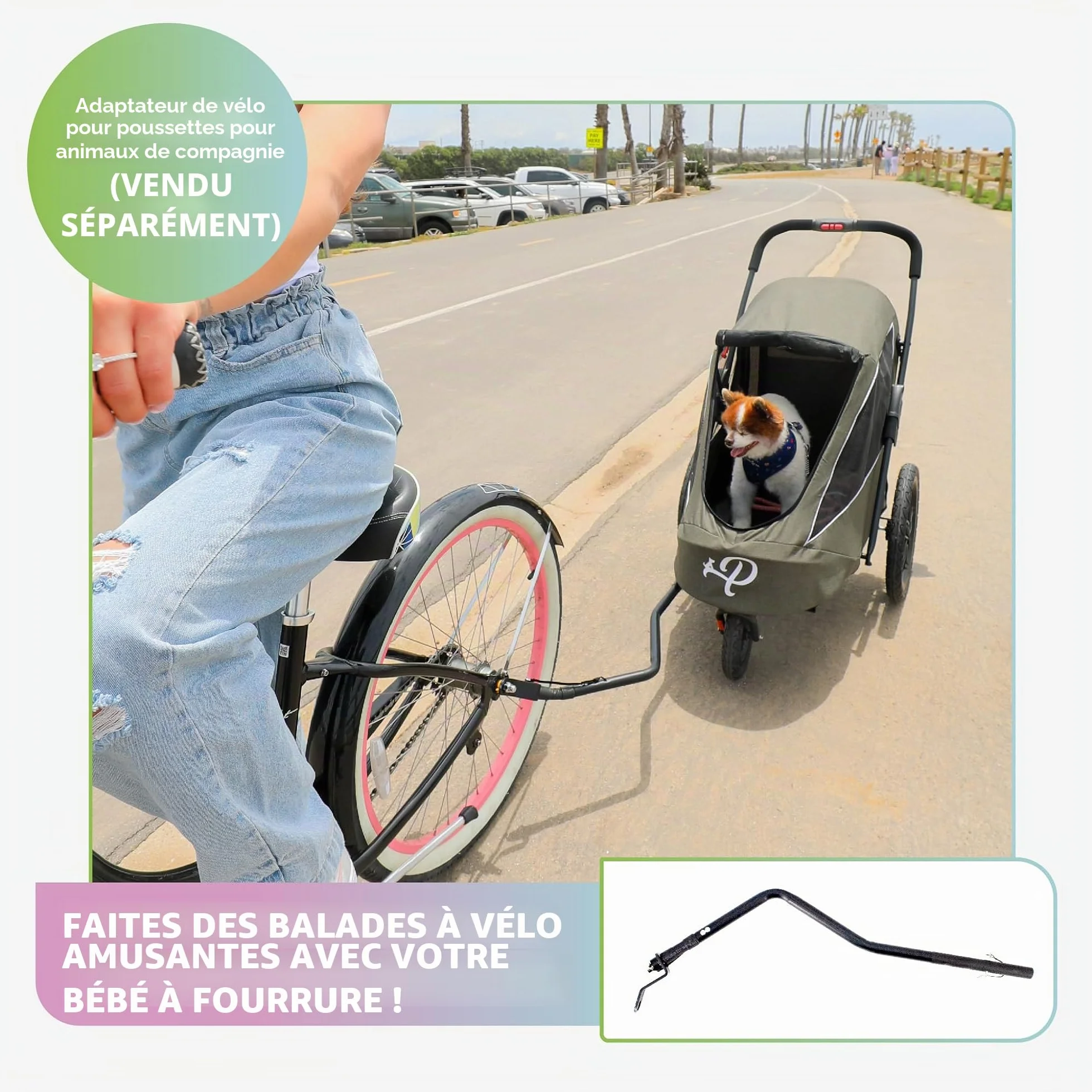 Breeze Black | Remorque de vélo de Luxe pour Chien | Jogger de Grande Taille | Pliage à Une Main | Pneus pneumatiques | Housse de Pluie Incluse | Pompe à Pneu | Adaptateur de vélo