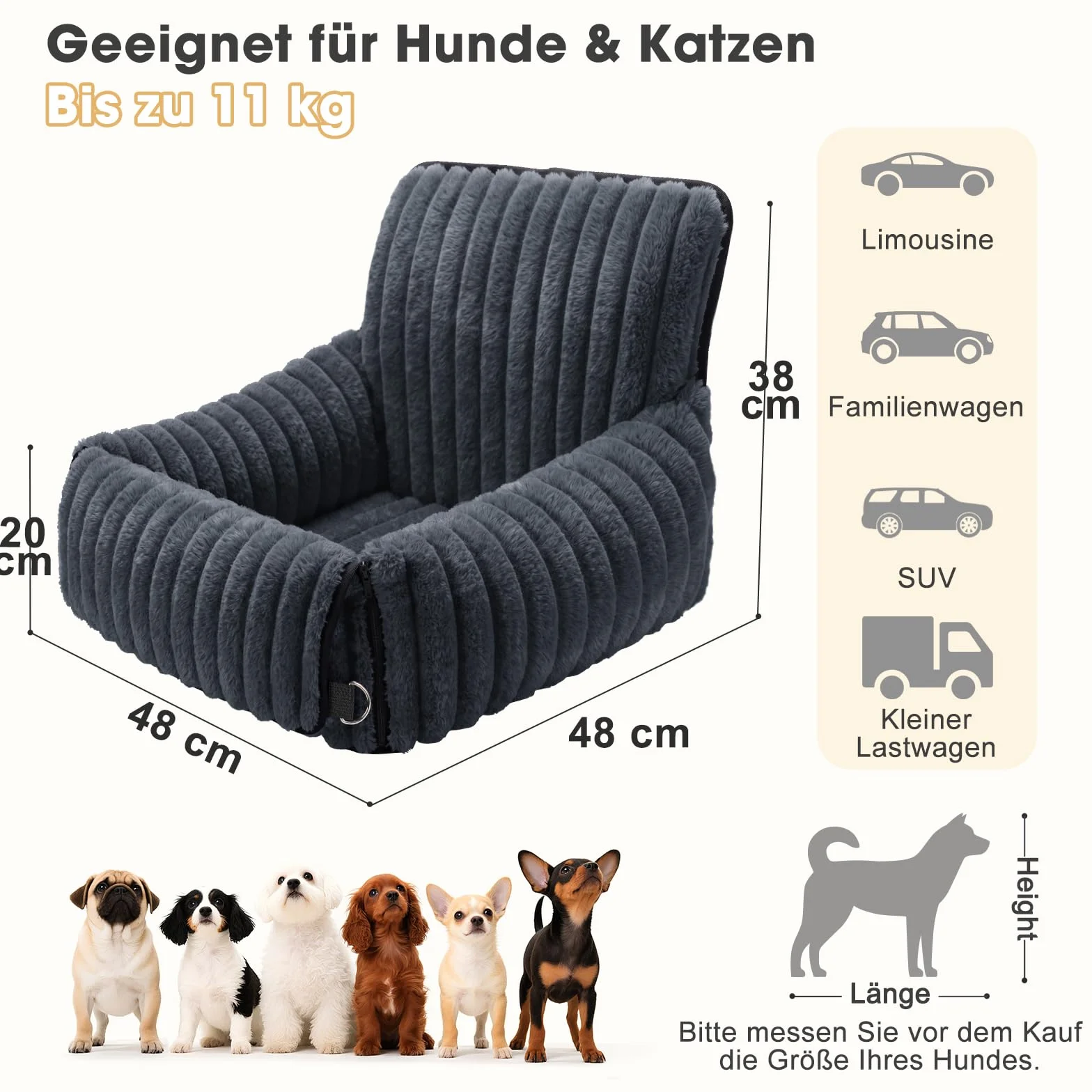 MIXJOY Siège Auto pour Chien Amovible Laisse Lavable Mousse à mémoire de Forme Gris