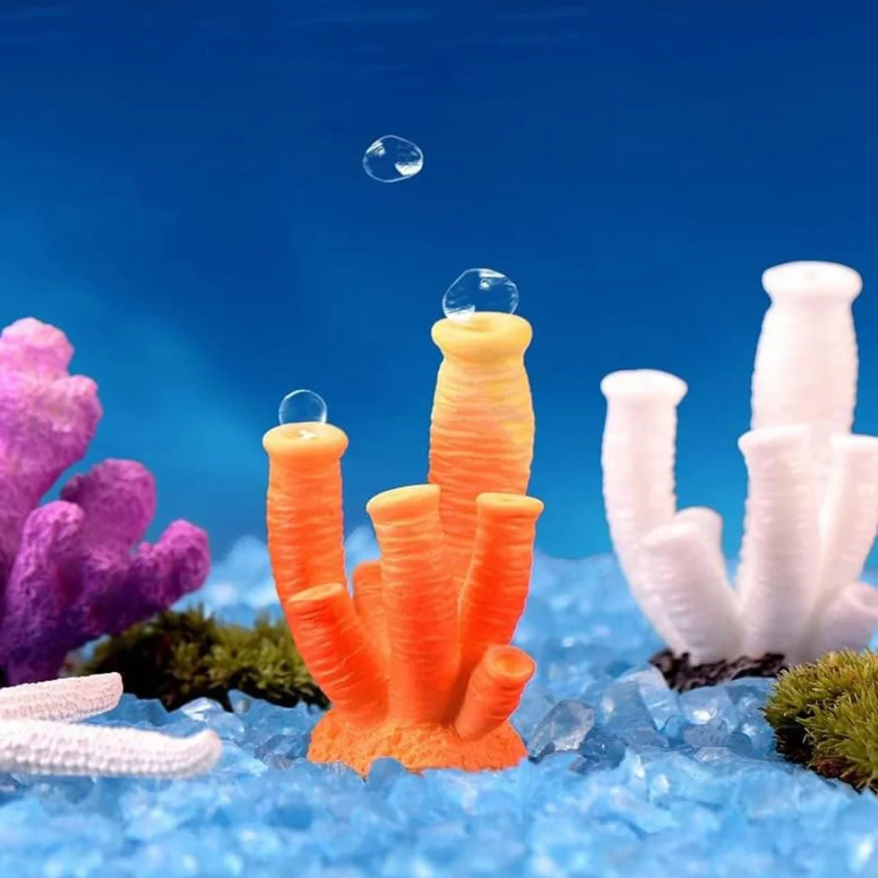 Mini Coraux Décoratifs pour Aquarium - Résine Imitation Naturelle - Décoration Fond Marin (Style Récif Corallien) Lot de 3