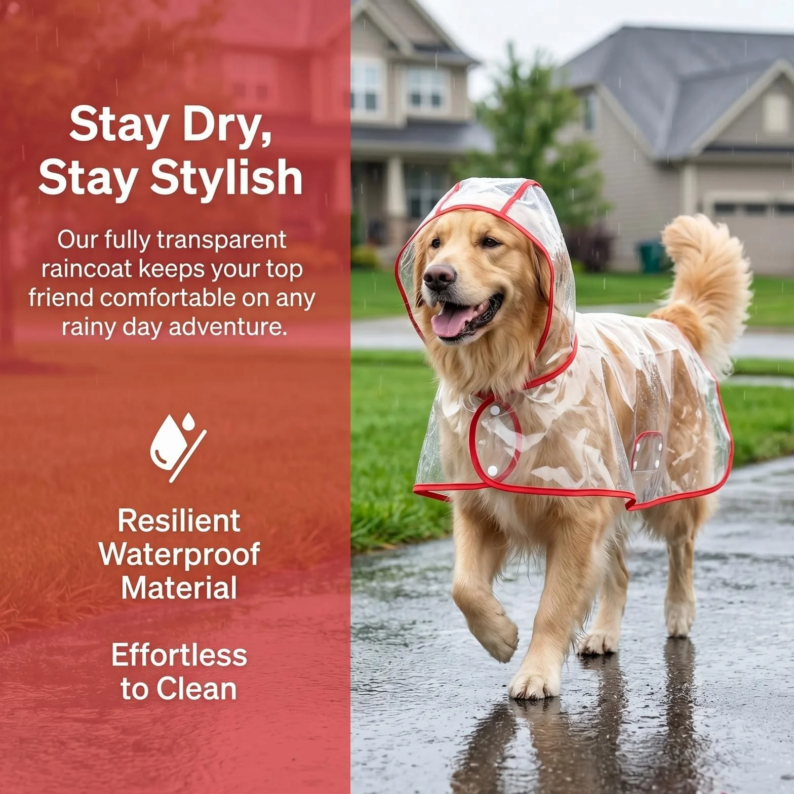 Imperméable Veste de Pluie pour Chien avec Capuchon S-2XL Manteau Chien Imperméable PE Pluie Chiens