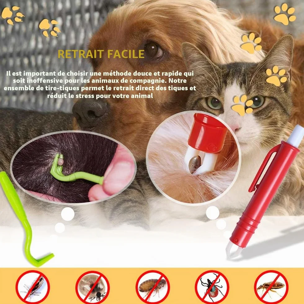 5 Pièces Anti-tiques - 3 Crochets à Tiques et 2 Pinces à Tiques Ensemble, Dissolvant sans Douleur pour Chiens, Chats et Humains Animaux de Compagnie (Rouge, Vert)