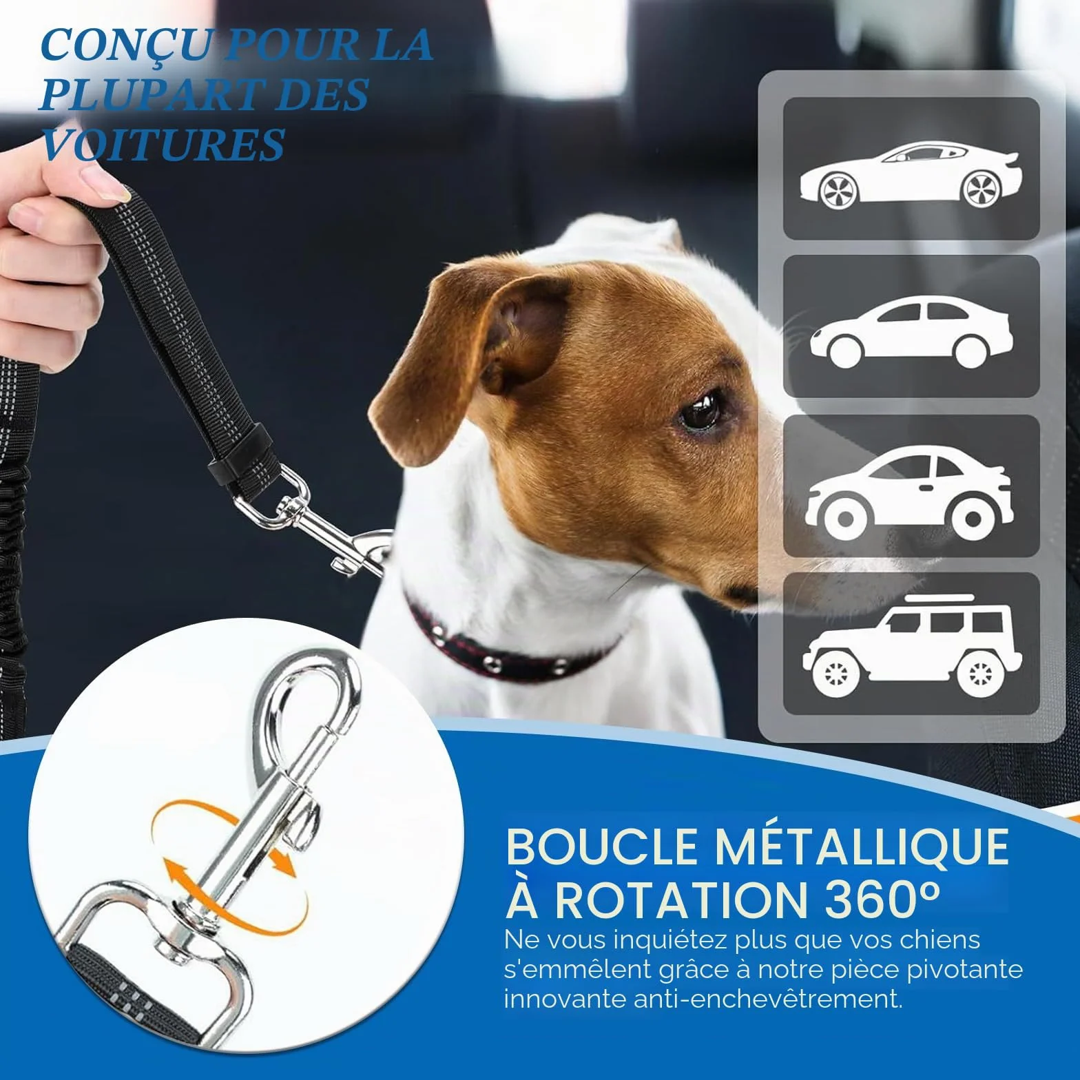 Réglable Double Ceintures de Sécurité pour Chien pour Voiture avec Absorption des Chocs pour Chien