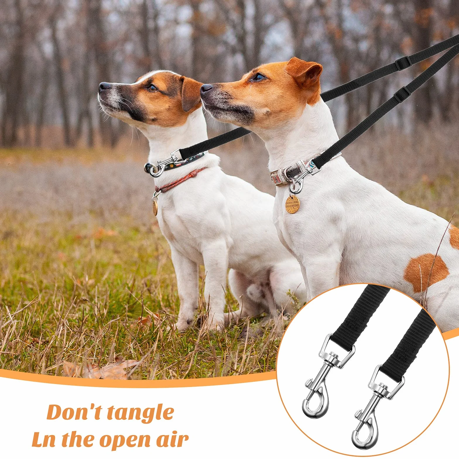 Double laisse réglable pour deux chiens - Noir