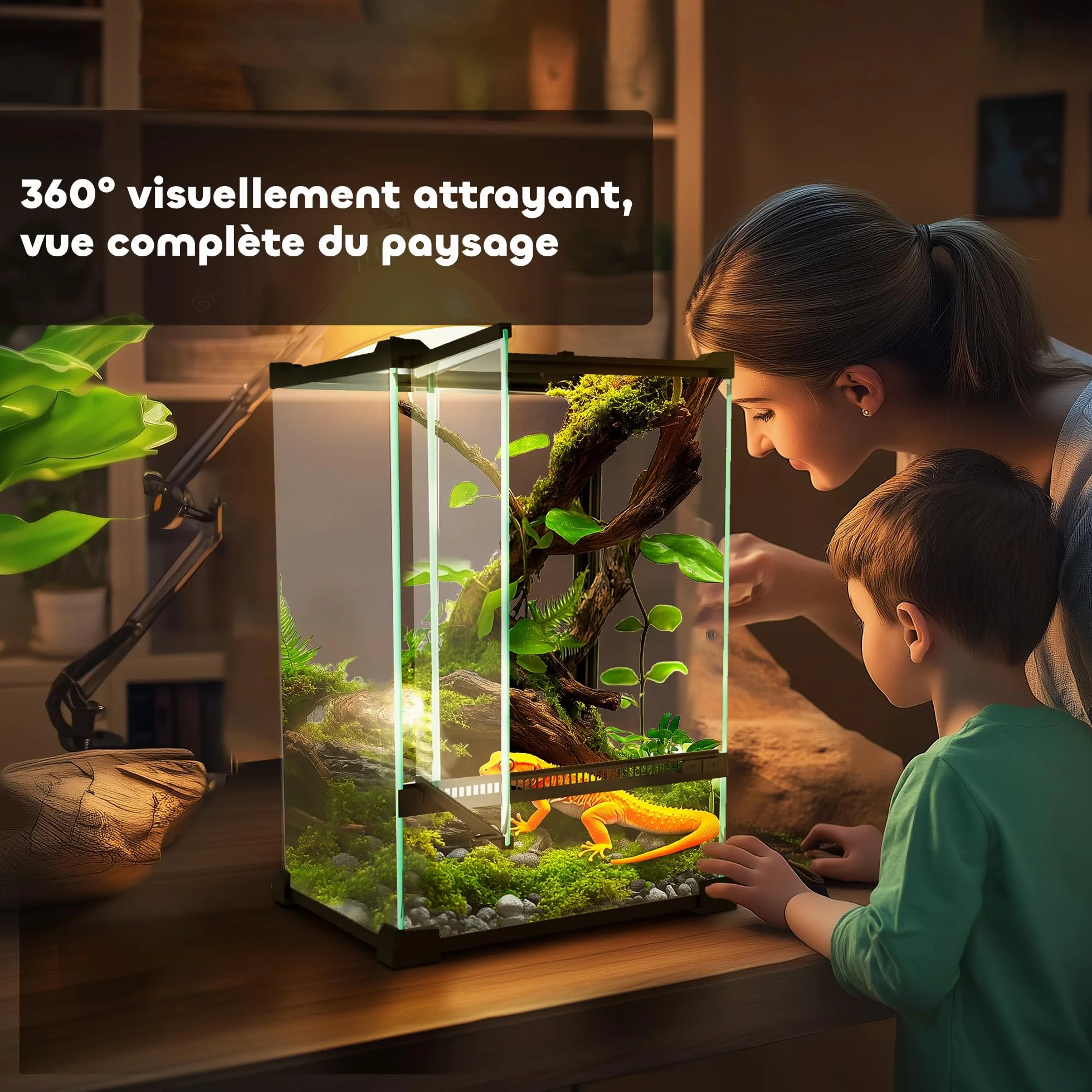 PawHut Terrarium en Verre pour Reptiles Vivarium 12 L avec Couvercle en Treillis métallique 20 x 20 x 30 cm Noir