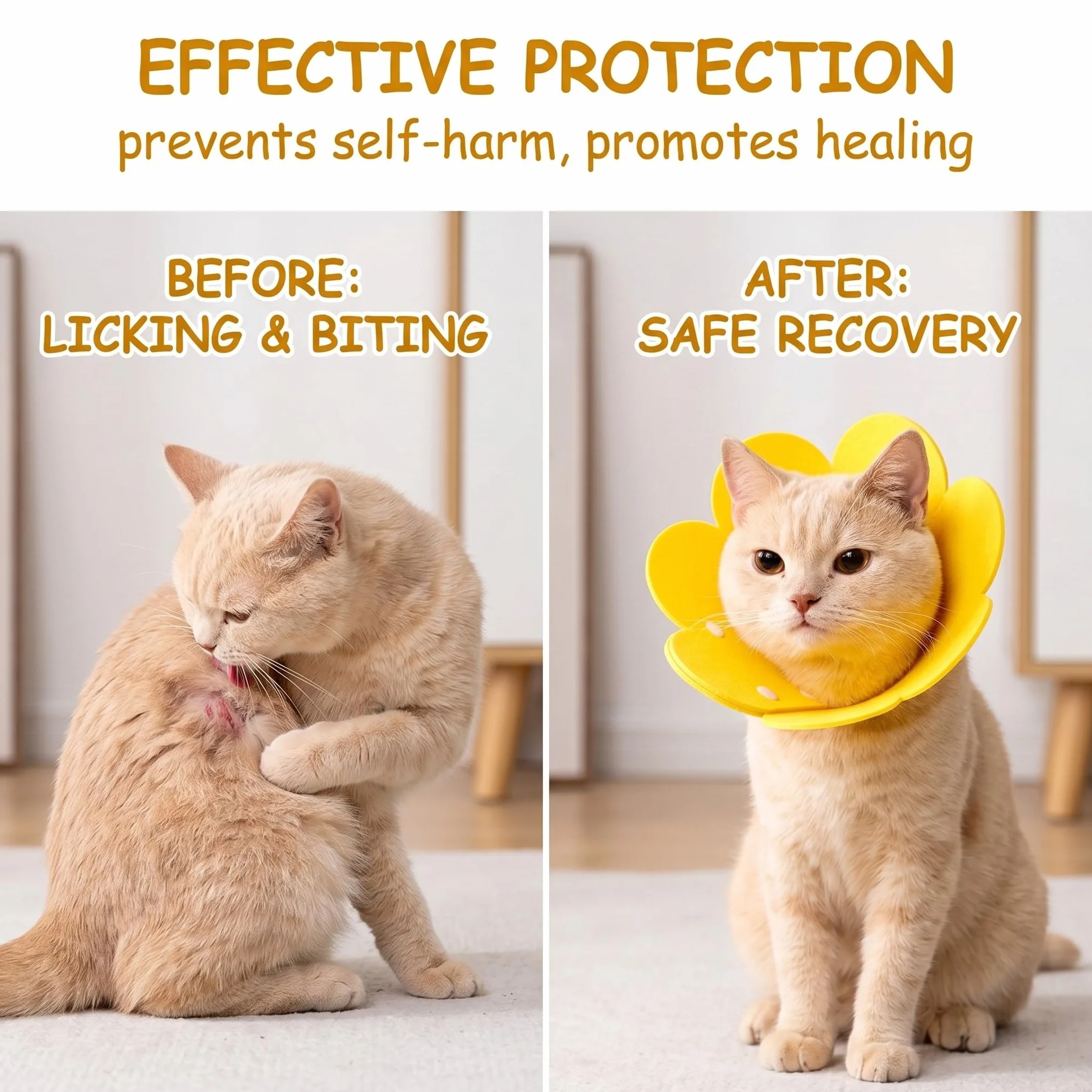 Collier Élisabéthain Pour Chat 6-9Kg, Collerette Anti-Léchage Jaune, Médical Post-Opératoire Doux