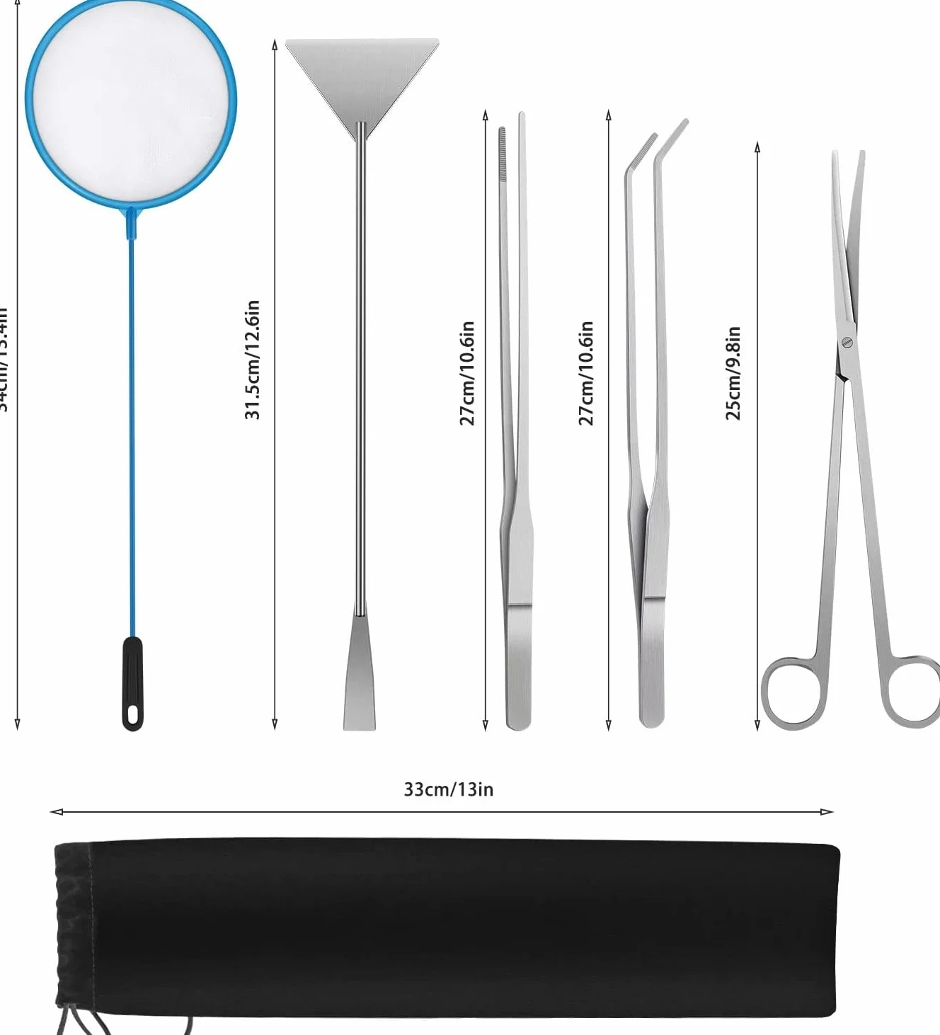 Aquarium Starter Set en Acier Inoxydable 6 Pièces Outils Aquariophile Débutant Pincettes Ciseaux Spatule Papier PH