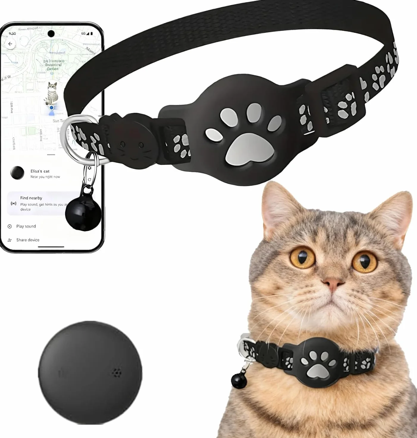 Collier GPS Chat 2026 Traceur GPS Chat Tracker sans Carte SIM sans Abonnement Localisation Temps Réel Imperméable Durable