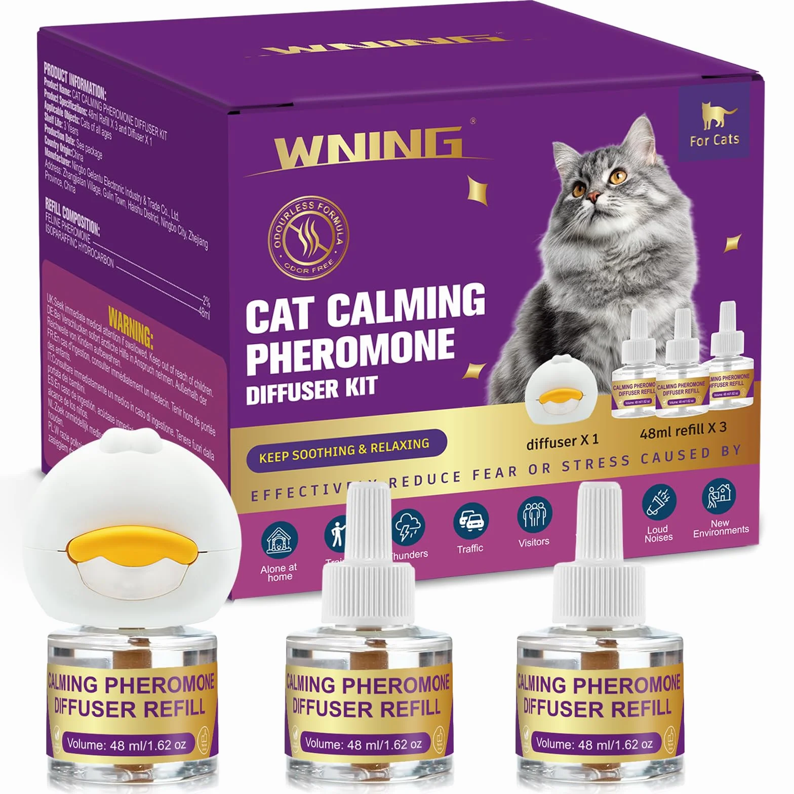 Diffuseur de Phéromones Apaisantes pour Chats + Recharge 3x48 ml