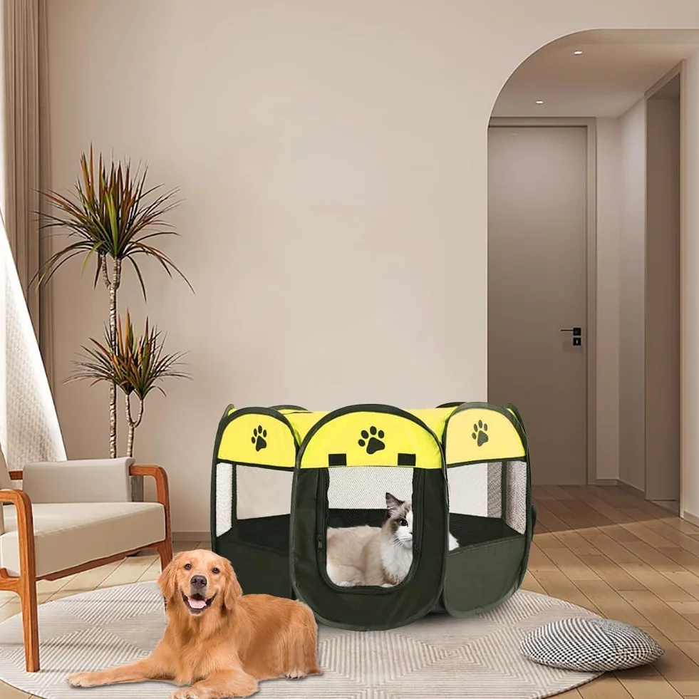 Parc pour Chiots Pliable en Tissu Oxford Étanche Fruit Vert