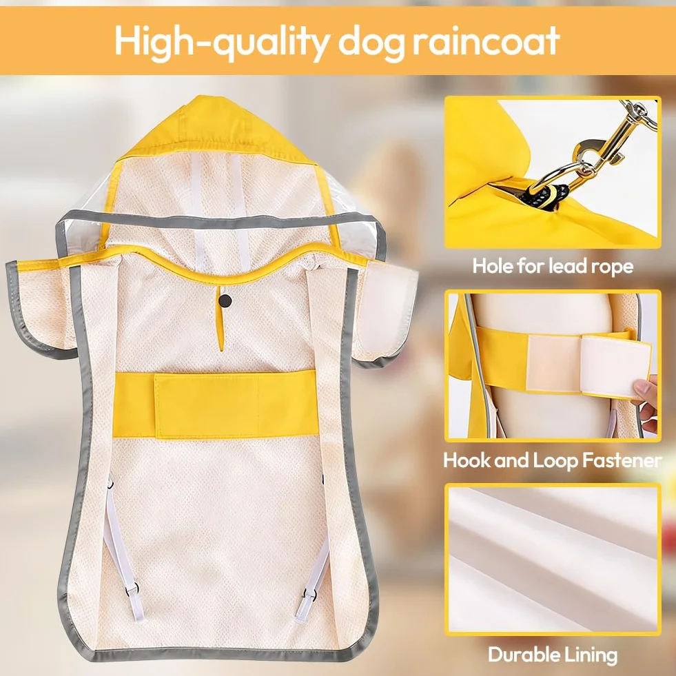 Manteau de pluie pour chien - Imperméable - Avec capuche et bandes réfléchissantes - Veste de pluie réglable pour chiens de petite, moyenne et grande taille (S)