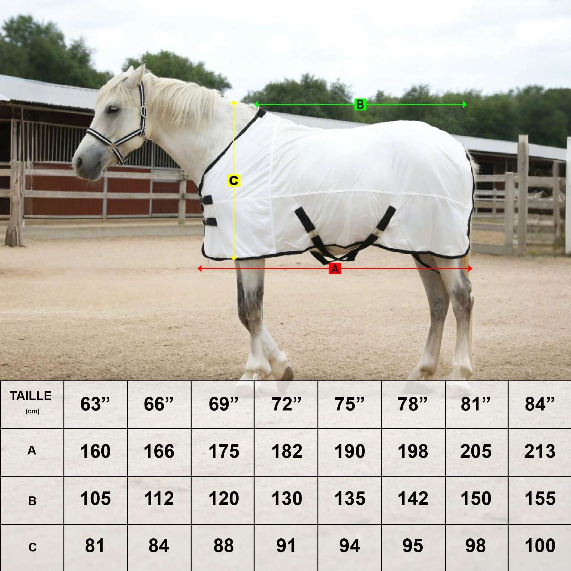 Couverture Anti-Mouches pour Chevaux 130cm Blanc Protection UV Légère Respirante Ajustement Réglable