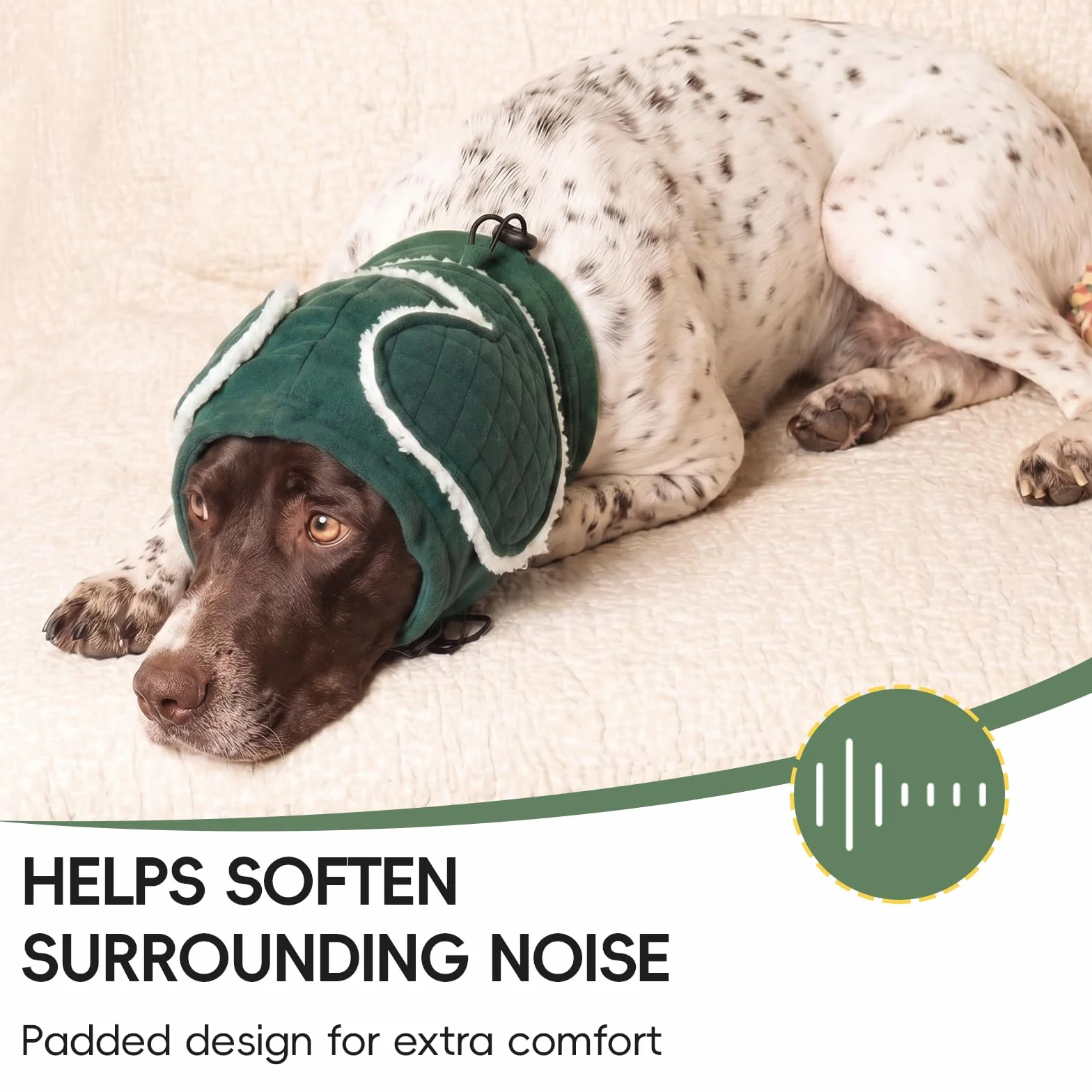 Protection Oreilles Chien Rembourrage Réglable Anti-Grattage Atténuation Bruit Vert XL