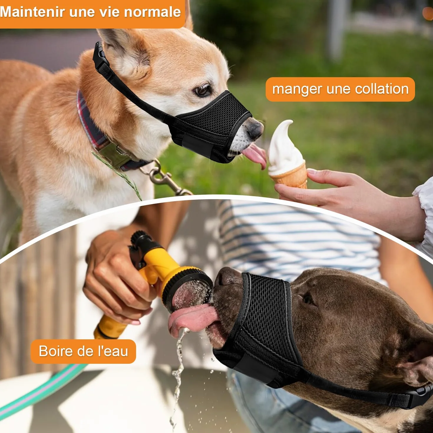 LATRAT Museliere pour Chiens, Muselière en Nylon Réglable, Souple Boucle Maille Tissu, Respirante, empêche de Manger, de Mordre et de AboieMent, Noir L