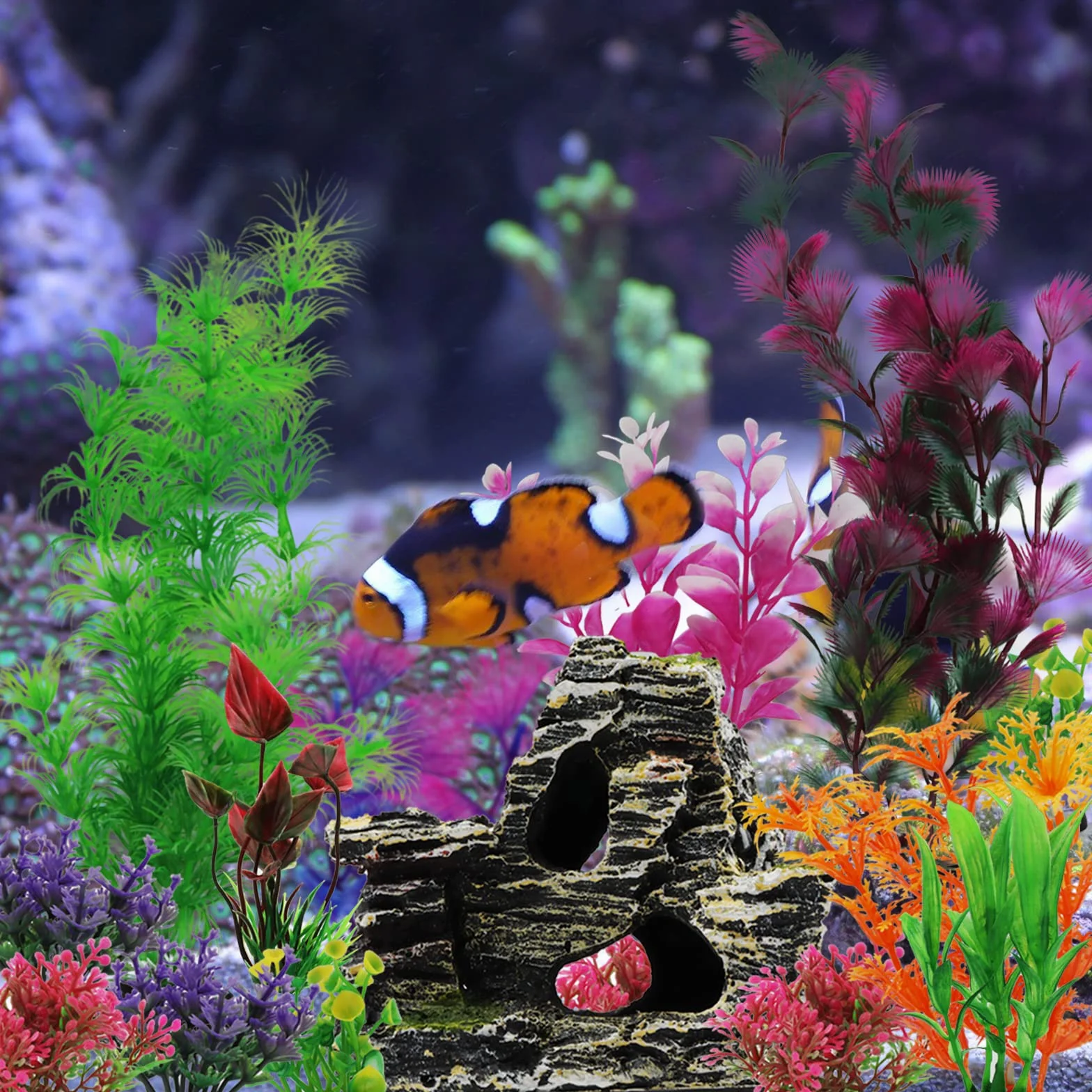 QUOZUO 25 Pièces Décoration Aquarium Artificielle Plante Rocher Polyrésine Grotte Cachette Poissons