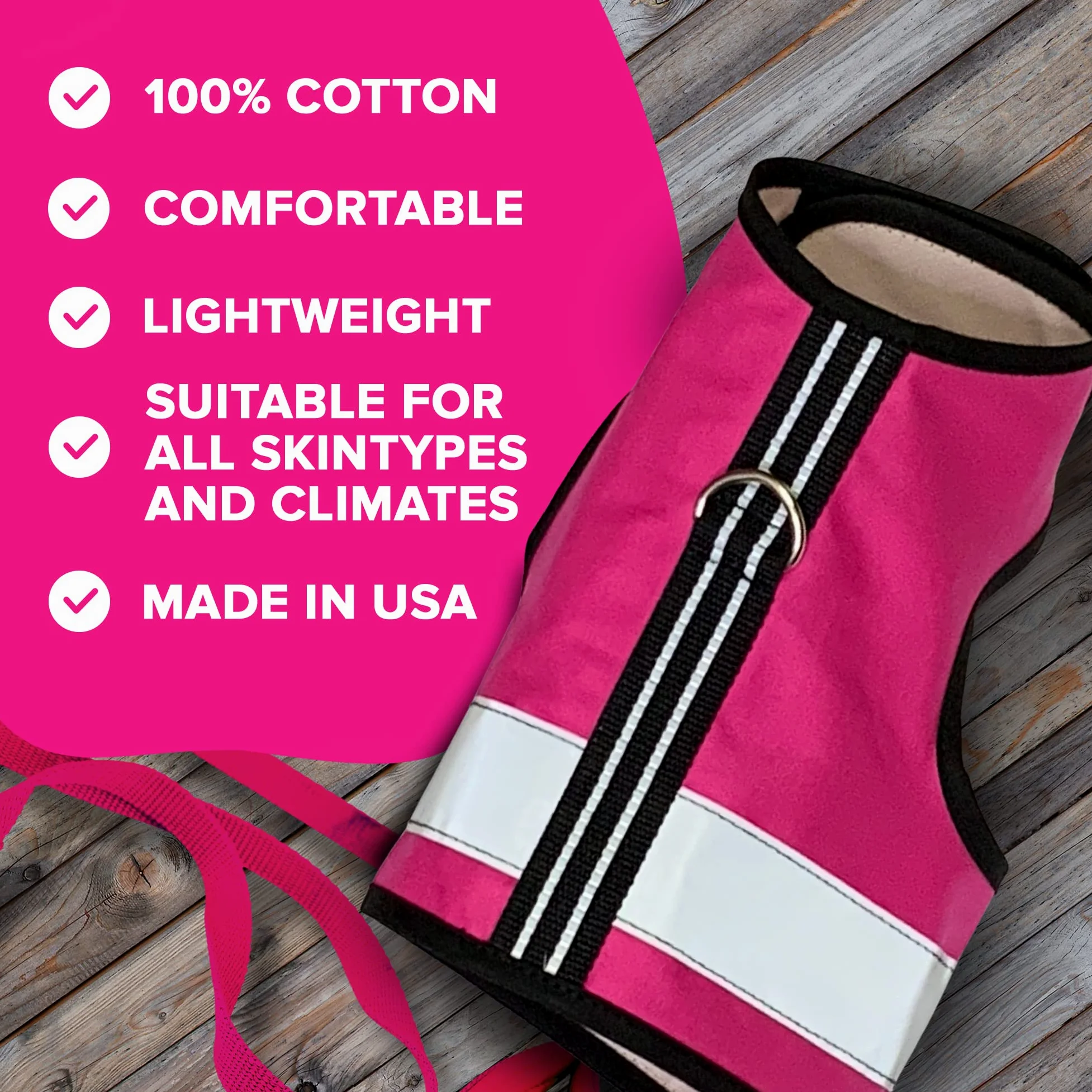 Kitty Holster Harnais réfléchissant pour chat, gilet haute visibilité de jour et de nuit pour la promenade et les voyages, coton respirant et lavable, M à L, rose (Flamingo Pink)