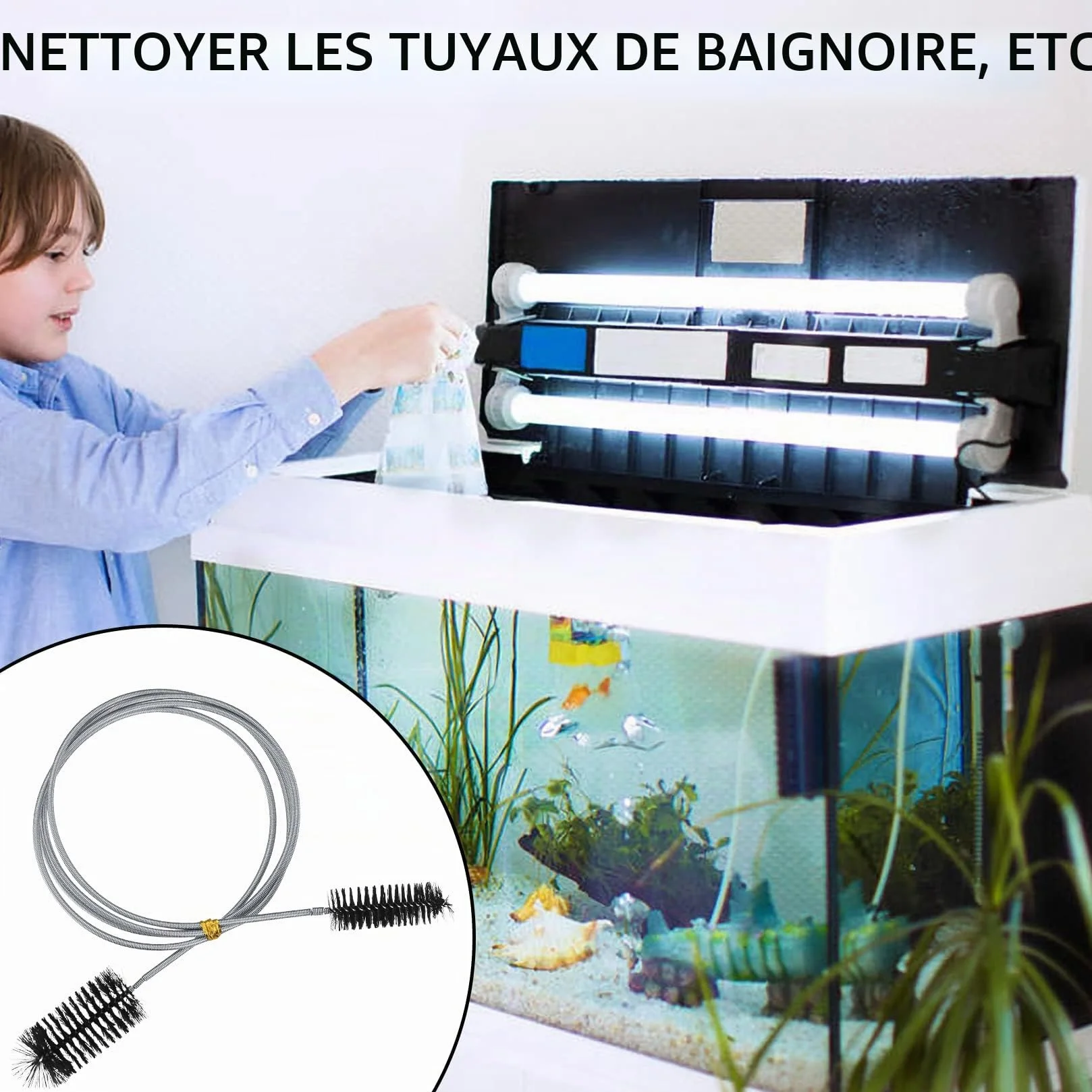 Brosse de Nettoyage pour Aquarium 4 Pièces, Brosse à Tuyau Double Extrémité et Tête Unique
