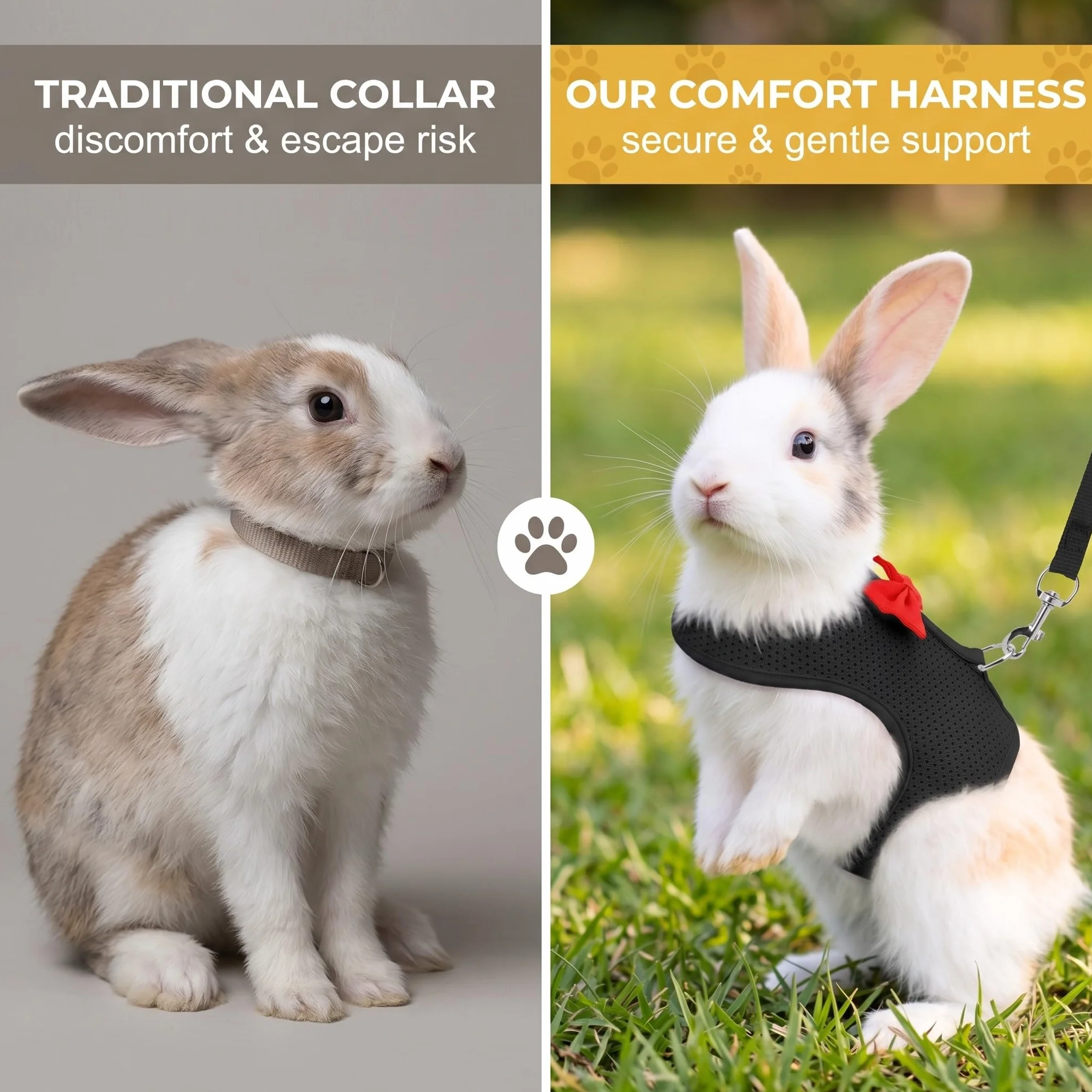 Harnais Lapin avec Laisse Réglable et Respirant - Accessoires pour Lapin Nain et Petits Animaux, Confortable et Sécurisé pour Promenade, Noir, Taille S