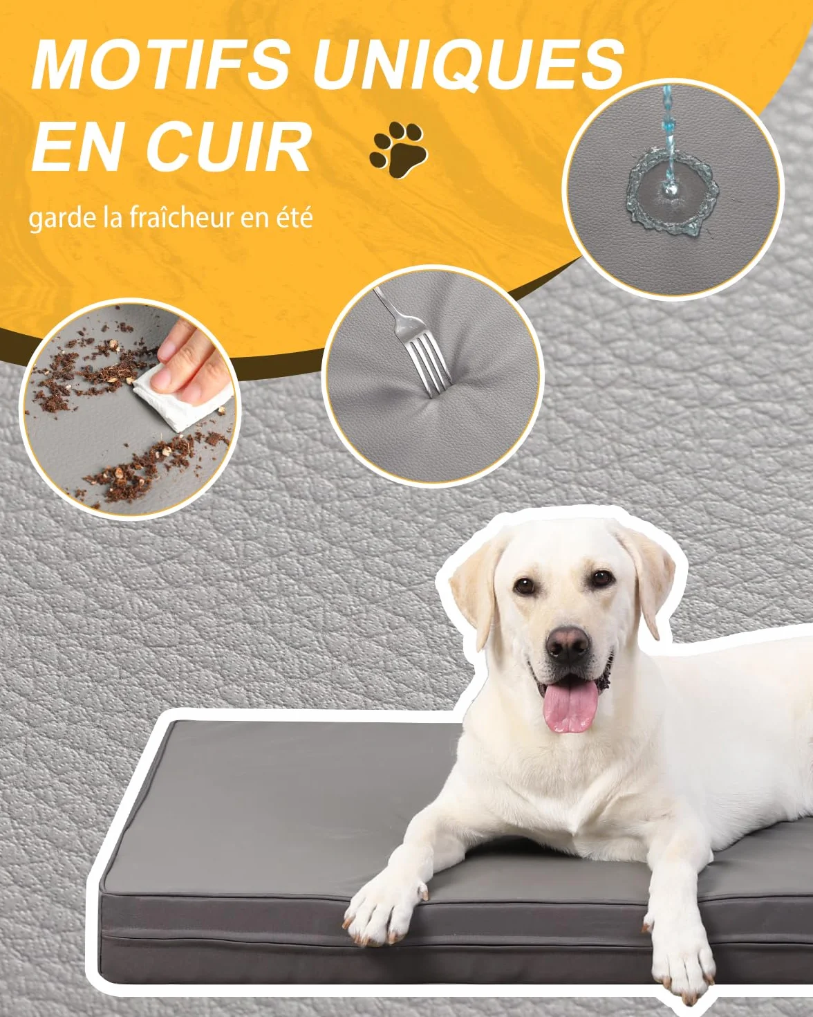 Panier Coussin Chien Dehoussable Lavable XL, Grande Taille Lit pour Chien Orthopédique, Tapis Matelas, Fond Antidérapant, Gris, 104x68x8cm