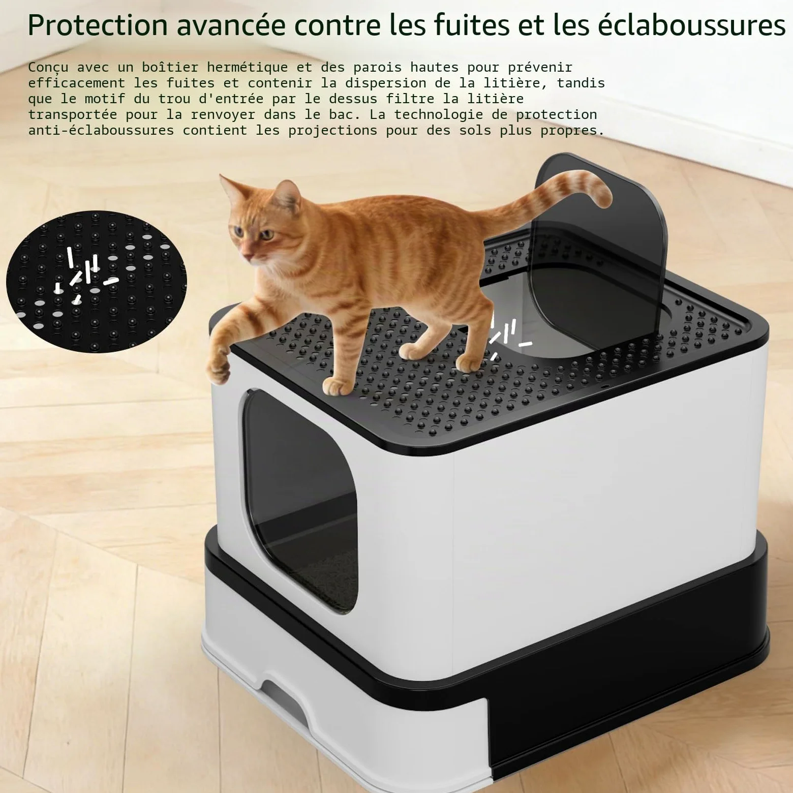 Sfozstra Bac à litière fermé en acier inoxydable : étanche, anti-odeurs et sans odeur, pour plusieurs chats, format extra-large – Idéal pour la salle de bain, l'appartement ou le balcon, couleur noire