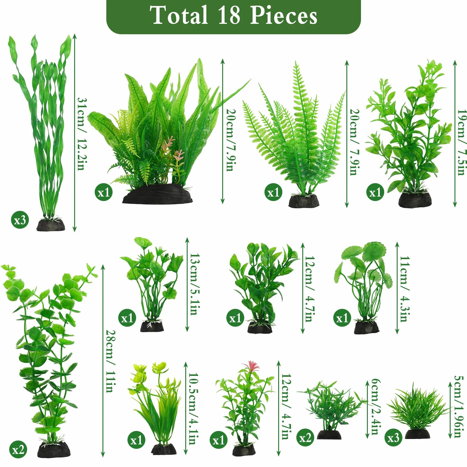 Plante Aquarium 18 PCS Artificielle Plastique Décoration Accessoires Poisson Terrarium
