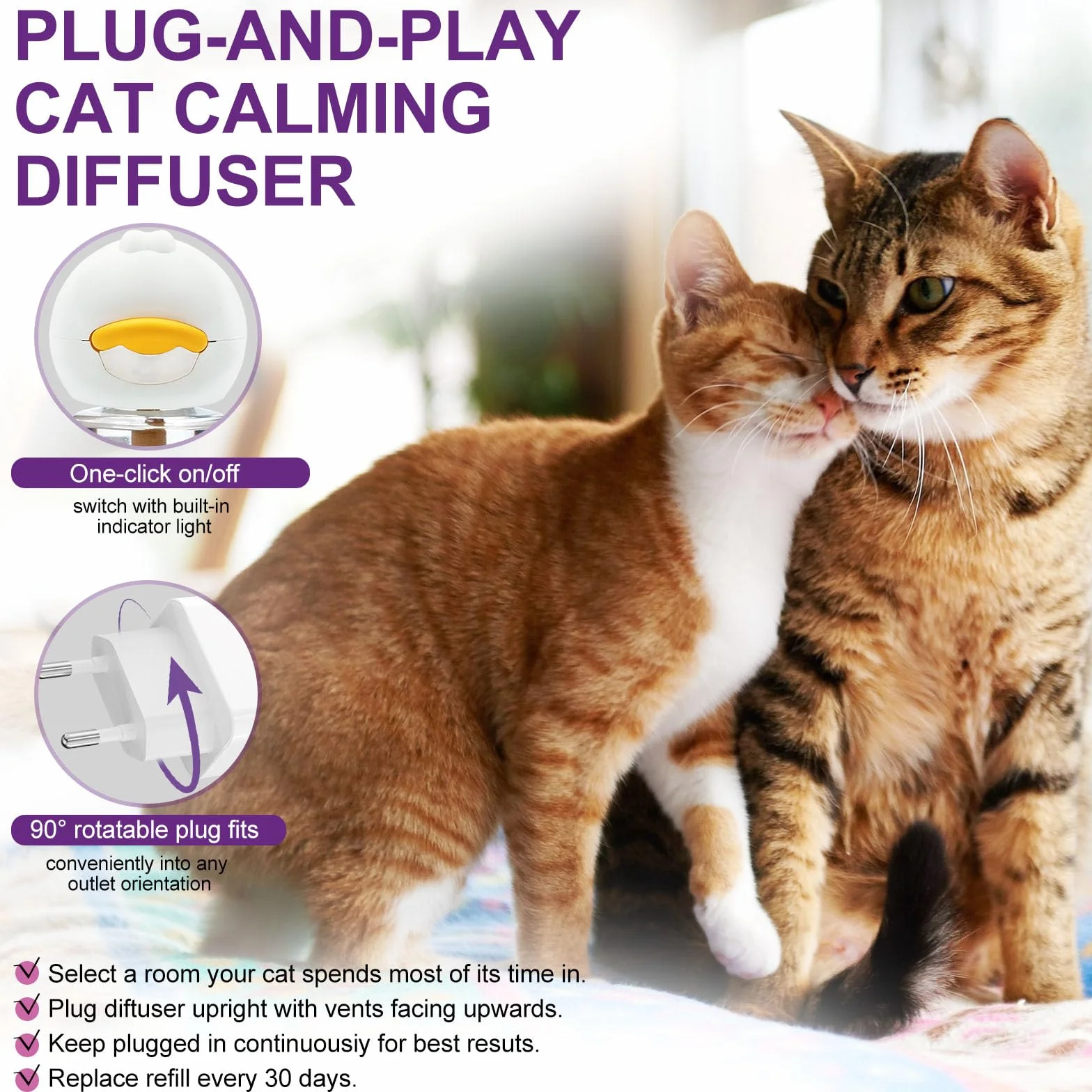 Diffuseur de Phéromones Apaisantes pour Chats + Recharge 3x48 ml