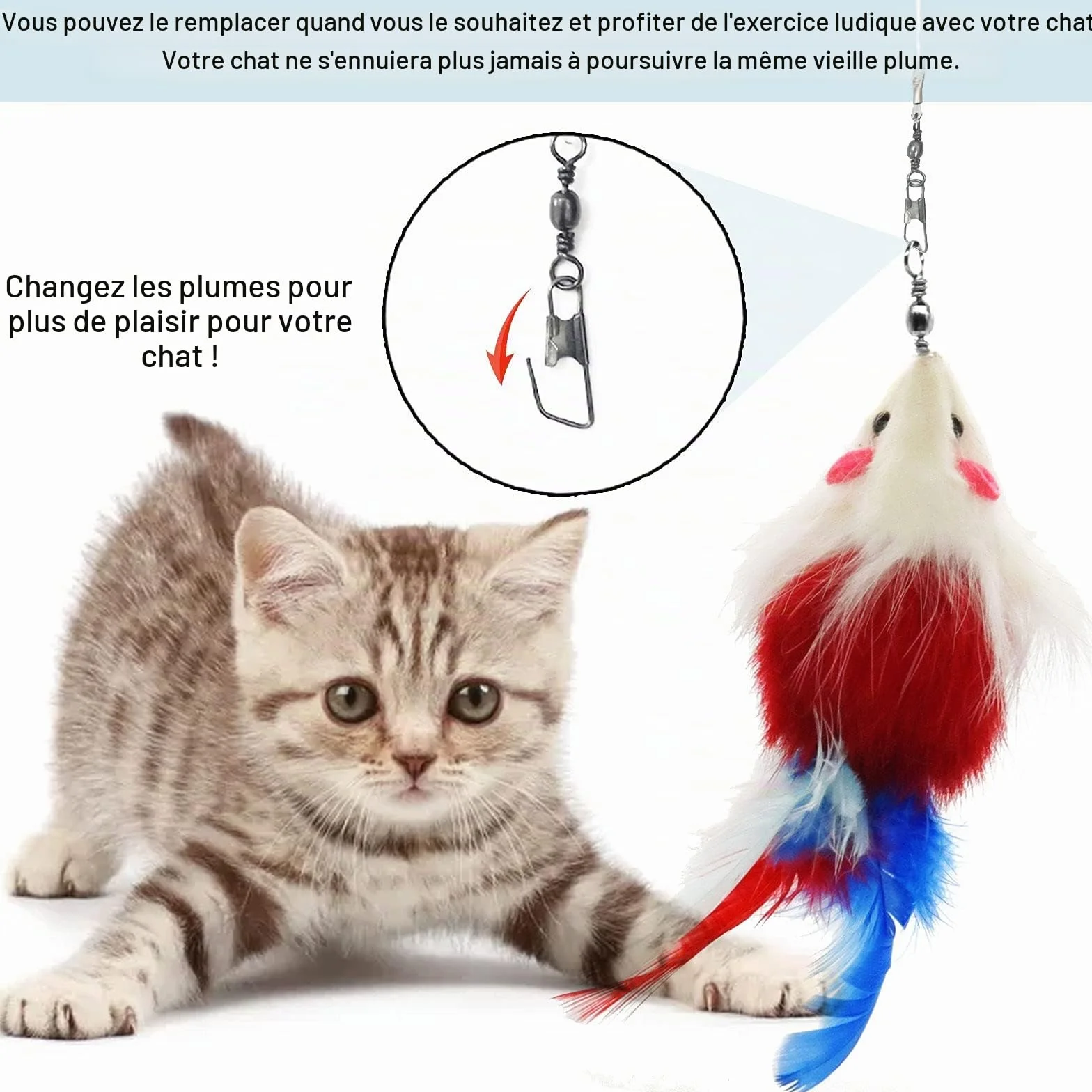 Jouet Chat Plume Canne à Pêche Interactive avec 8 Recharges pour Chats et Chatons 9 Pièces