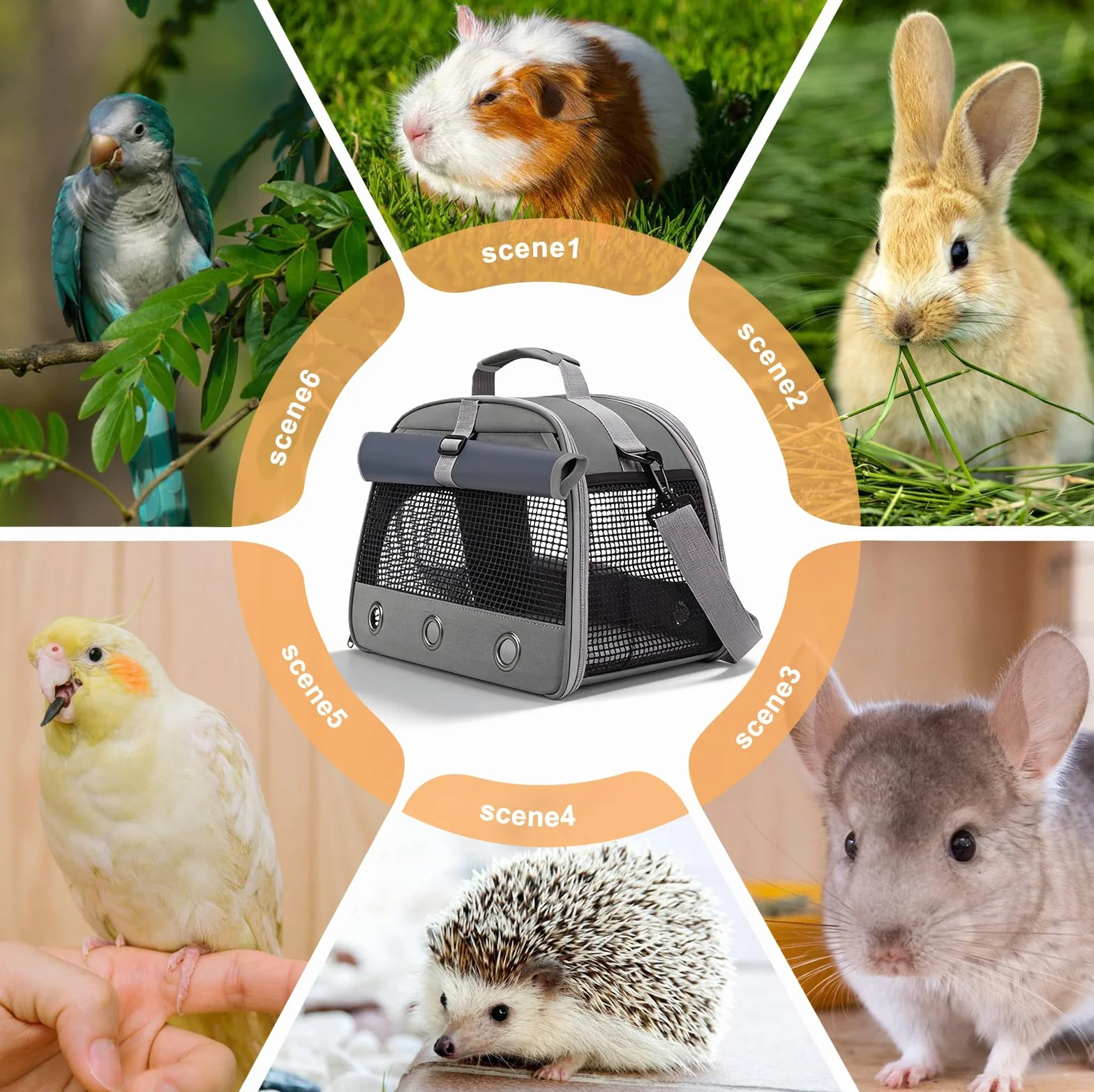 Sac de Transport pour Petits Animaux 35×23×25 cm Souple Pliable avec Ouverture Latérale, Gris