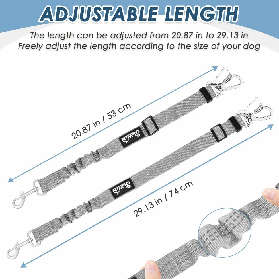 SlowTon Ceinture de sécurité pour Chien, Pack de 2 Ceintures de sécurité pour Chien, Laisse de Voiture élastique réglable, Tampon élastique renforcé, Lien de sécurité réfléchissant Nylon pour Animaux
