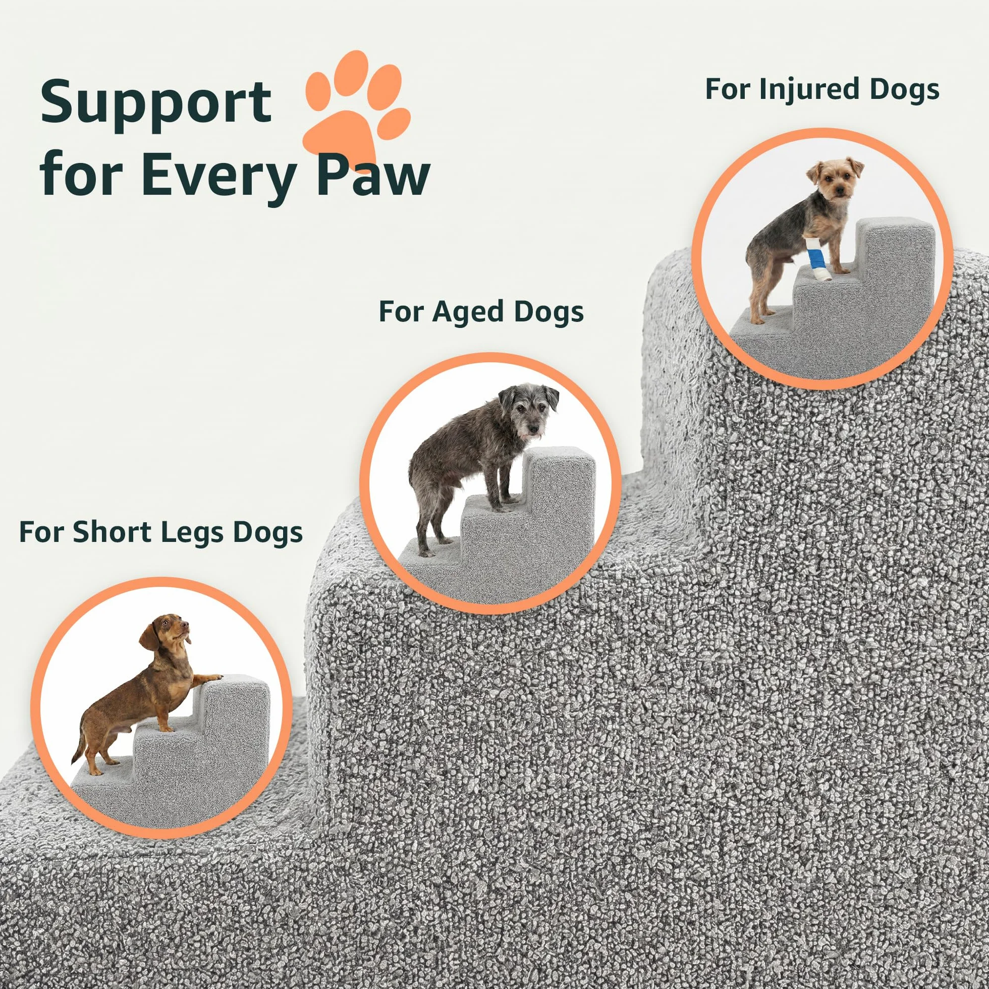 Murando Escalier pour Chien 3 Marches 30 cm Housse Amovible Lavable Mousse Rampe Bouclé Gris