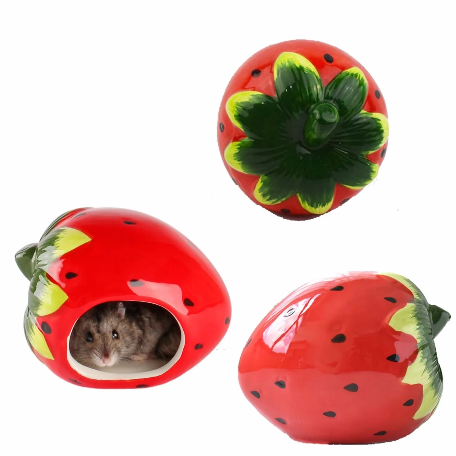LATRAT Maison en Céramique en Forme de Fraise pour Animaux de Compagnie, Jolie Maison pour Hamster