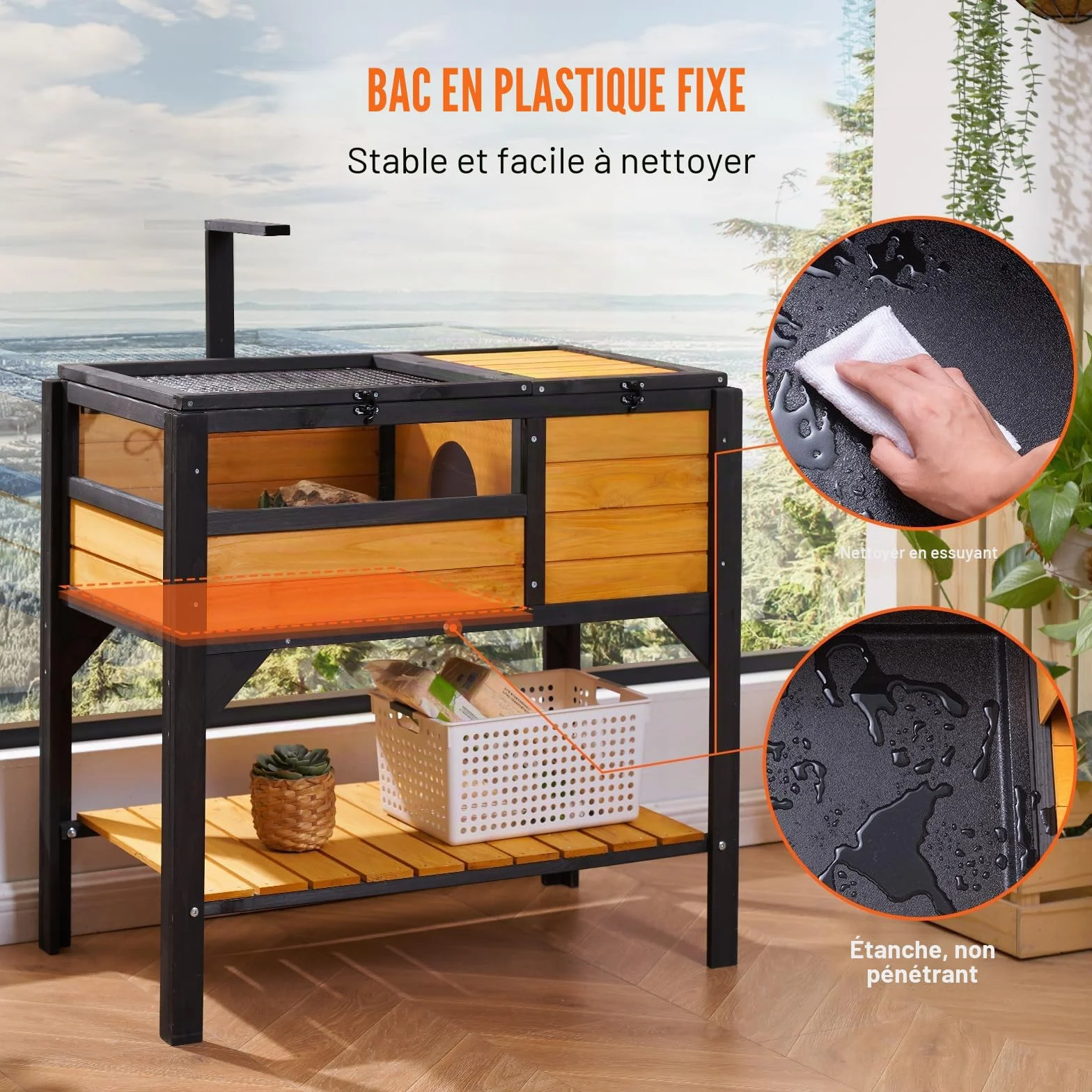 VEVOR Maison pour Tortues Intérieur Extérieur, Enclos en Bois avec Support d'Éclairage pour Reptiles Petits Animaux