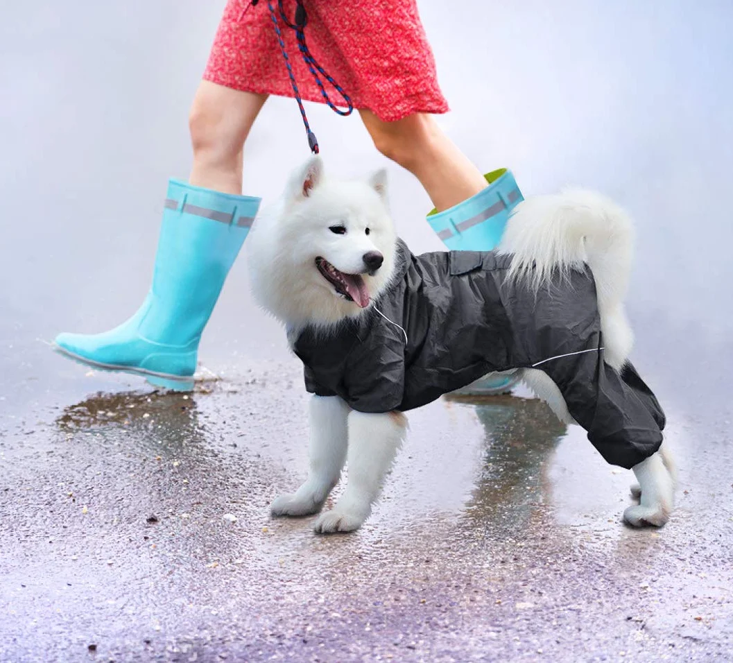 Idepet Imperméable pour Chien avec Capuche et Trou de col,Poncho de Pluie pour Chien Hoodies réfléchissants pour Chiens de Petite Taille et de Grande Taille