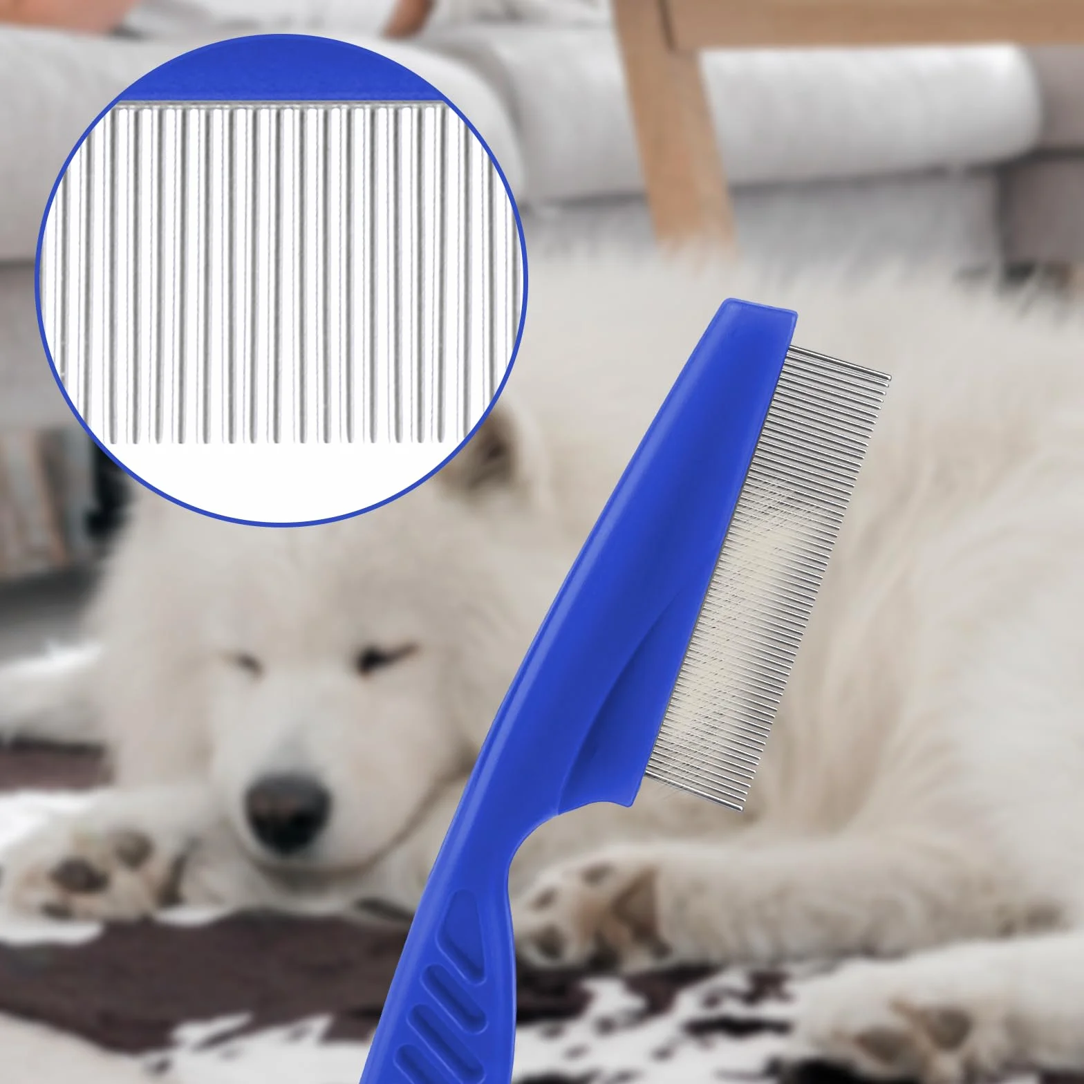 Molain Lot de 4 peignes anti-poux en métal pour chat et chien - Peigne anti-puces en plastique double face - Peigne anti-poux en acier inoxydable - Peigne à poux en métal - Bleu