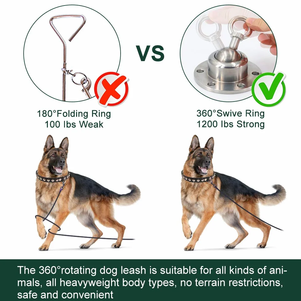 Piquet de pose pour chien à 360 ° - En acier inoxydable robuste - Sans laisse - Ancrage au sol pour chien - Pour extérieur et jardin