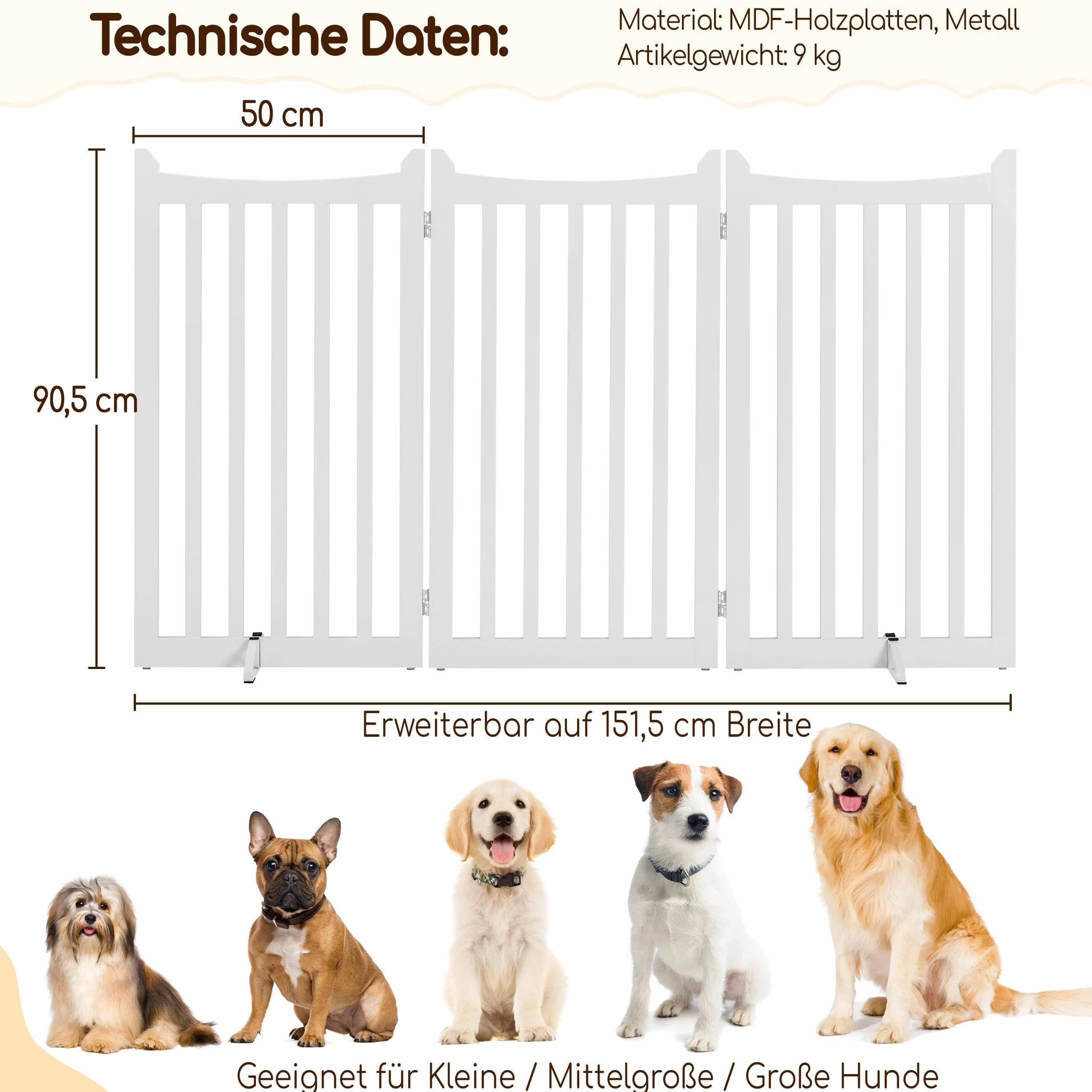 Yaheetech Barrière de Protection pour Chien, Pliable, 90,5 x 151,5 cm, 3 Panneaux, Blanche