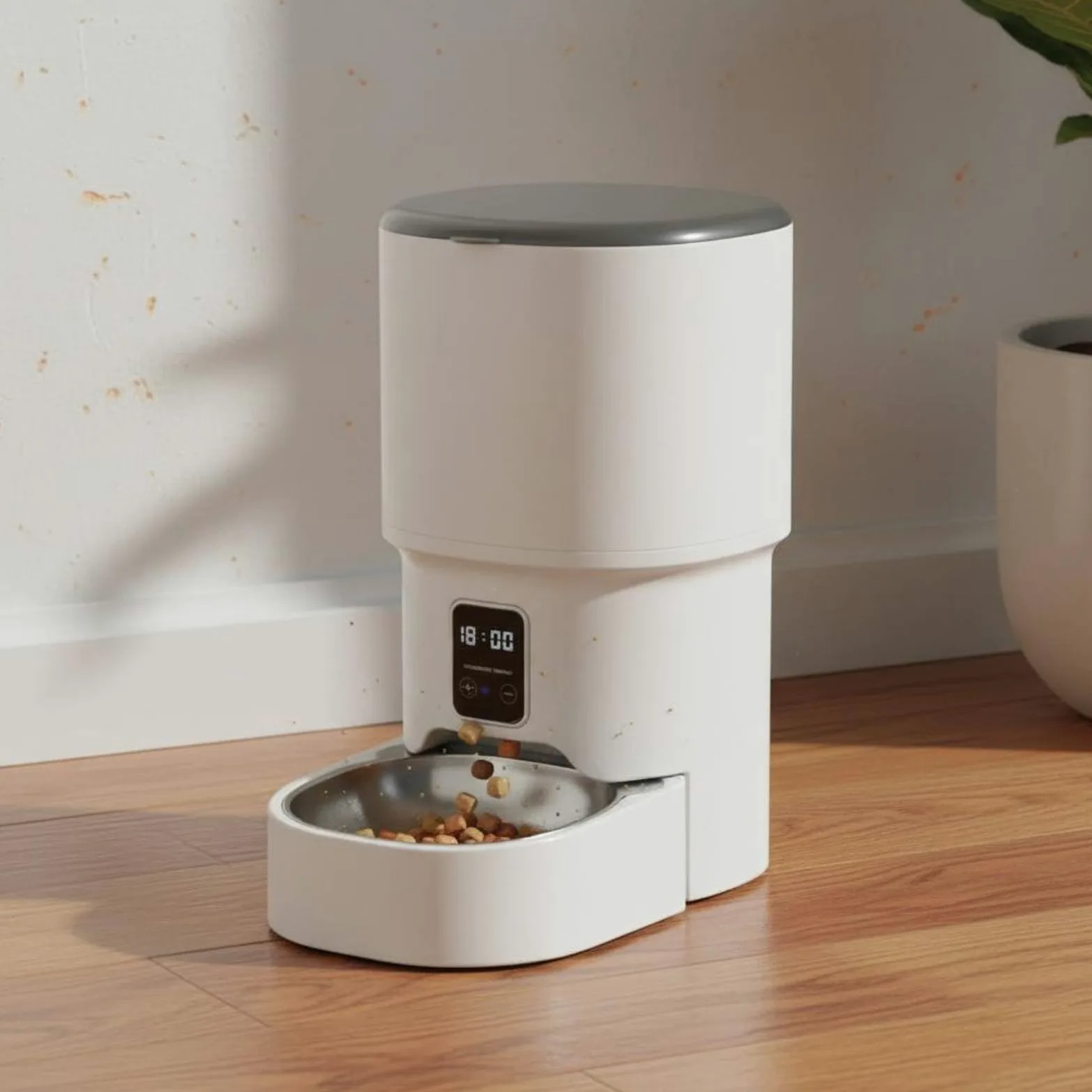 Distributeur Automatique de Croquettes Gamelle Connectée Nourrisseur Temporisé Intelligente Appareil de Distribution, Distributeur Intelligent avec APP, Gamelle en Acier Inoxydable, 4L