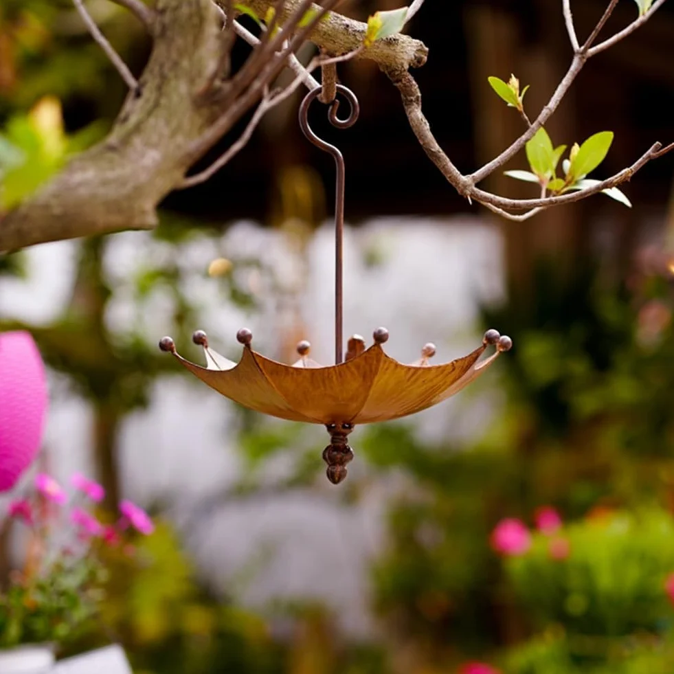 Mangeoire à Oiseaux en Métal Suspendue Parapluie pour Extérieur