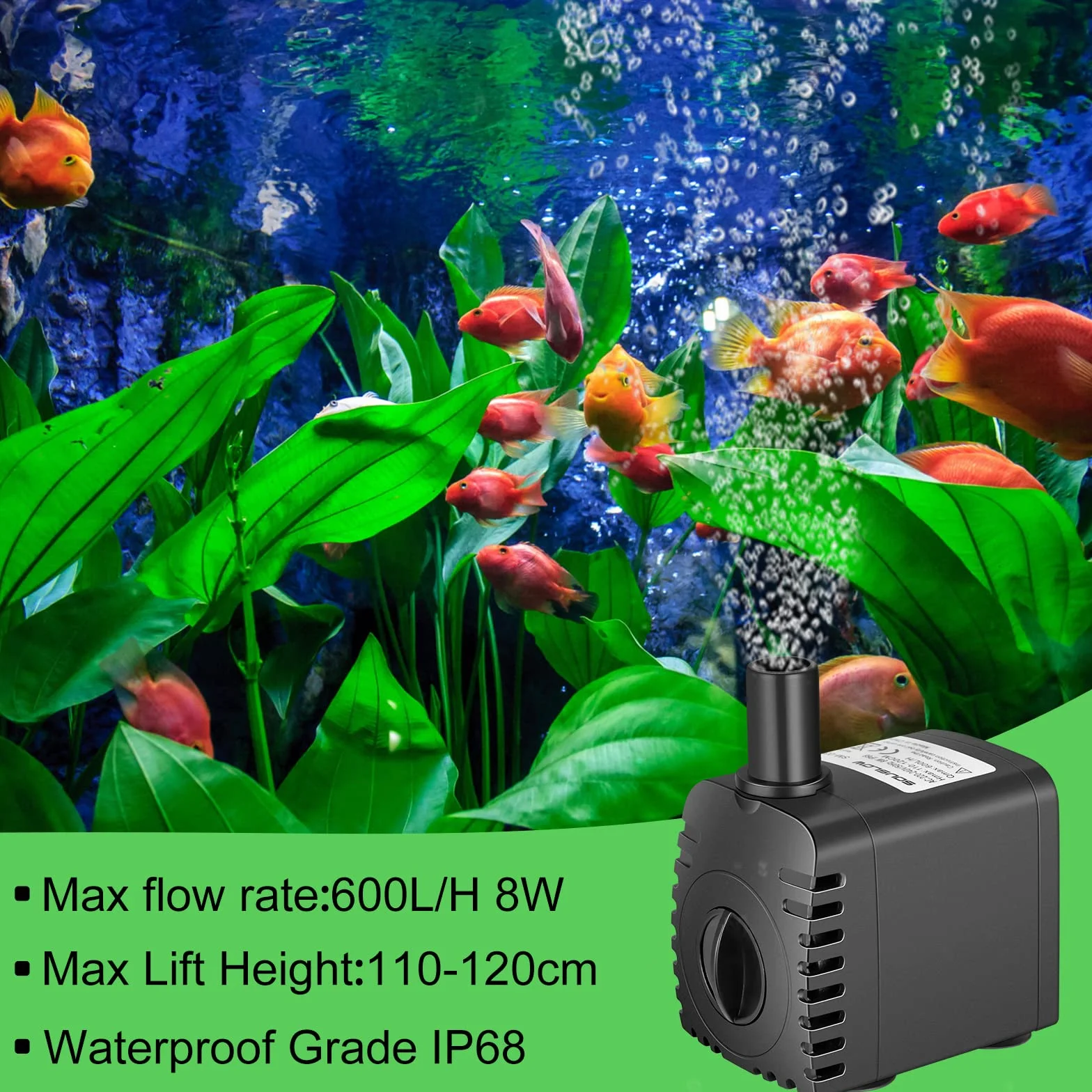 Pompe à eau submersible 8 W 600 l/h AC220-240 V Noir Plastique