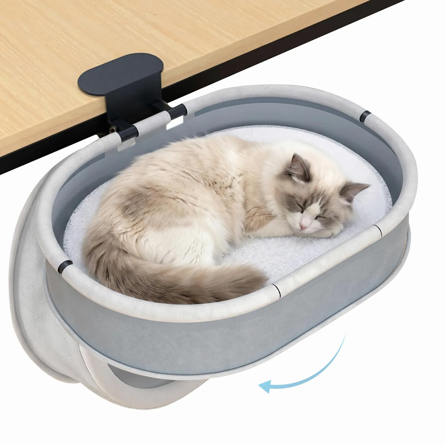 Panier Chat Jusqu'à 27 kg - Fixation Solide Hamac Chats pour sur Bureau sans Perçage - Lit de Bureau Pliable 90° avec Structure Métallique - Cat Desk Bed Peu Encombrant